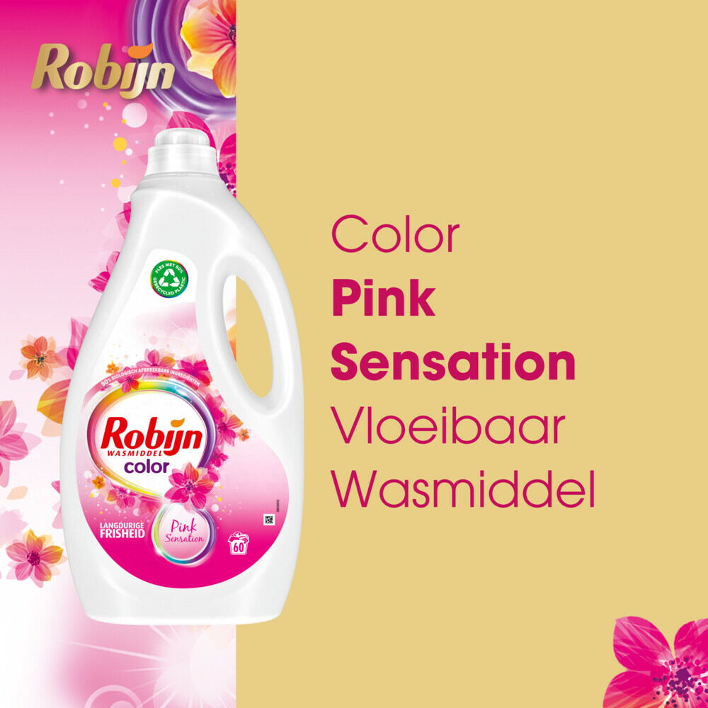 3x Robijn Vloeibaar Wasmiddel Color Pink Sensation 60 Wasbeurten3 liter