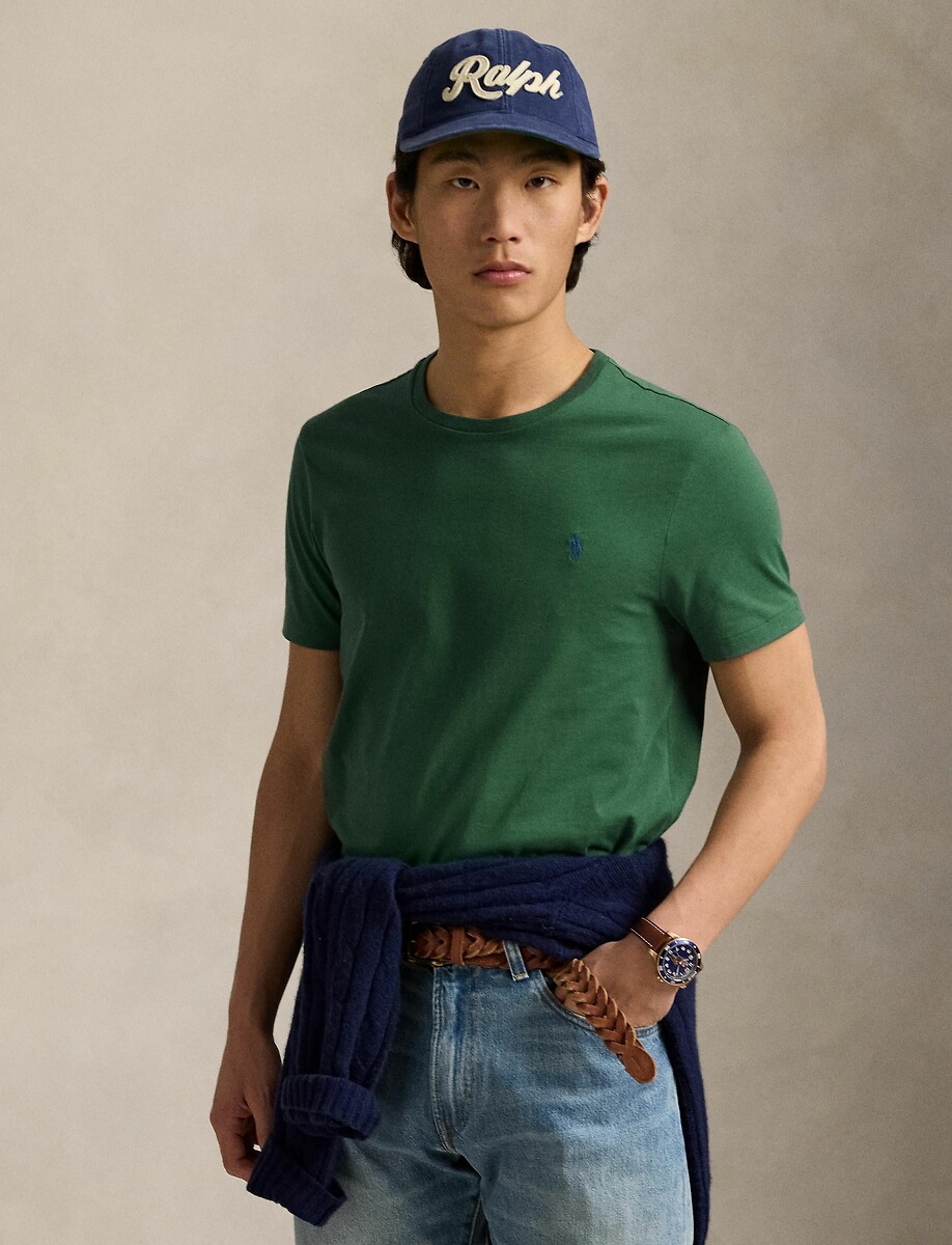 POLO RALPH LAUREN<br>Camiseta lisa de malha fina com logotipo bordado