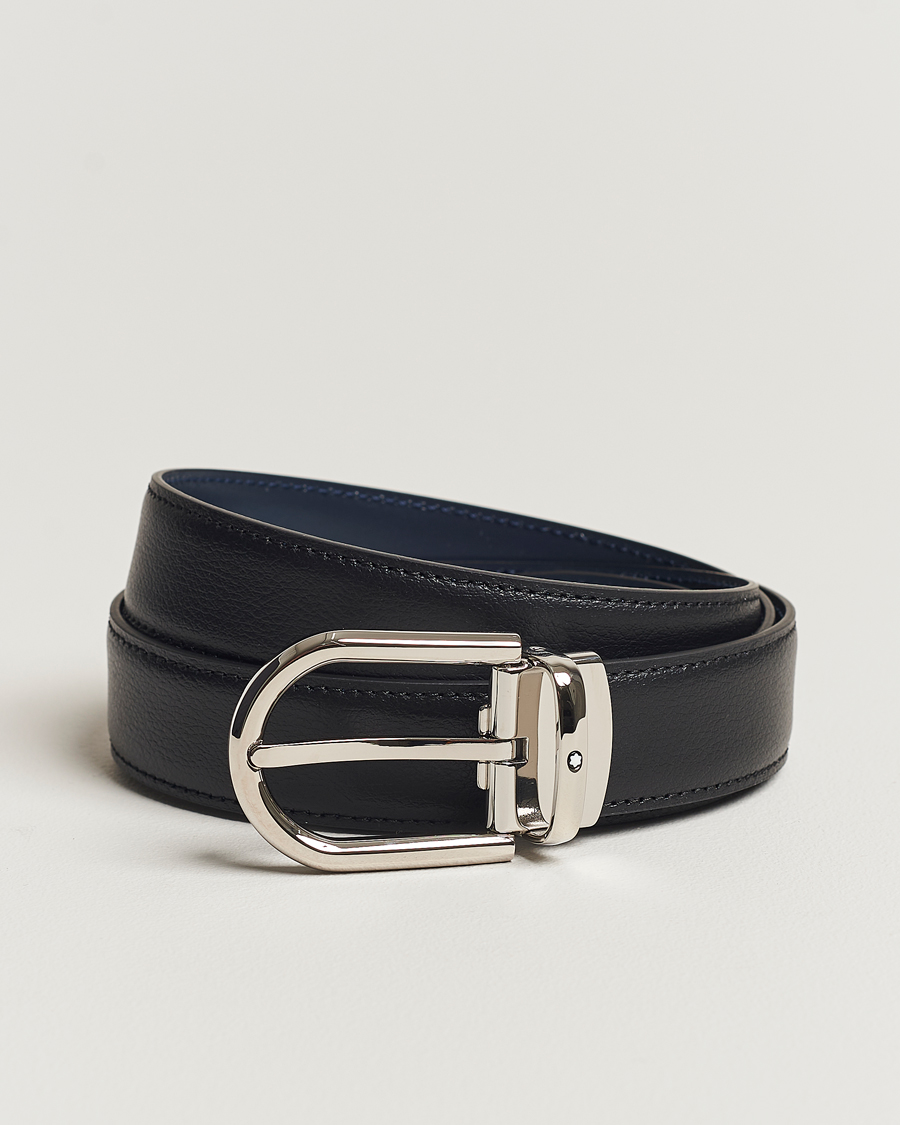 Montblanc Reversible Horseshoe Leather Belt 30mm Blue/Black Grain