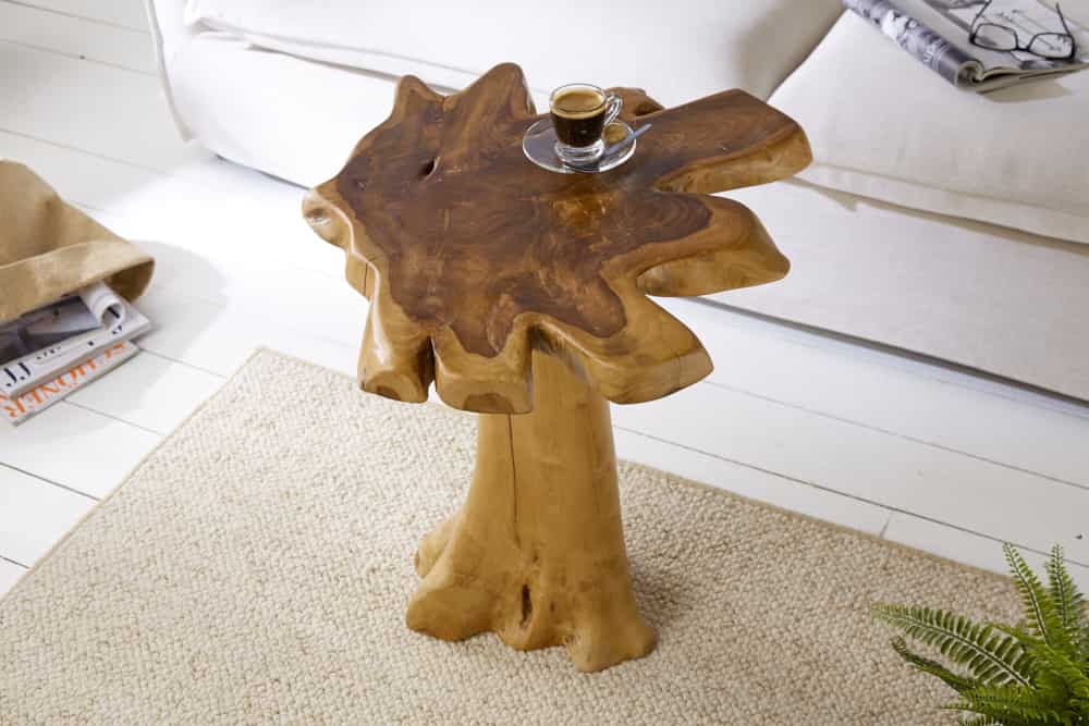 Massiver Beistelltisch ROOT 60cm Teakholz mit Jahresringen
