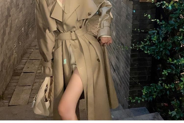 Secolo - Dubbele rij knopen effen lange trenchcoat
