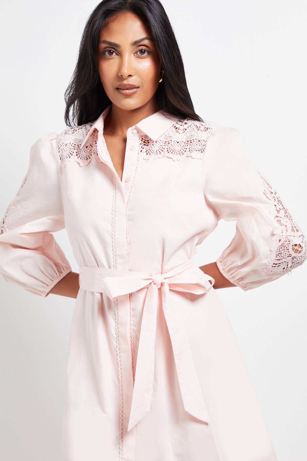 Wallis Robe Chemise Petite Occasion en Coton avec Détails Ajourés
