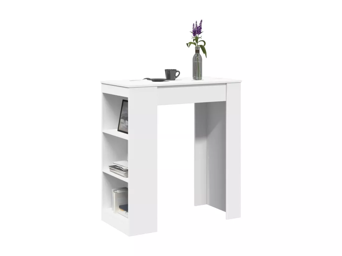 Table de bar avec étagères blanc bois d'ingénierie