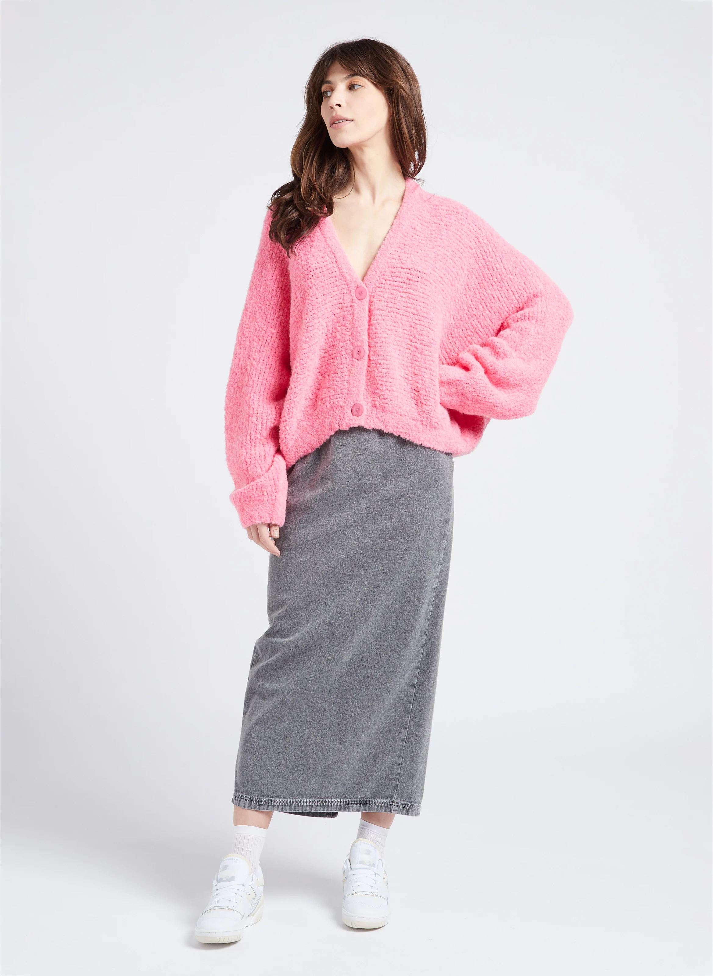 JAZY - Jupe midi droite en coton | Gris