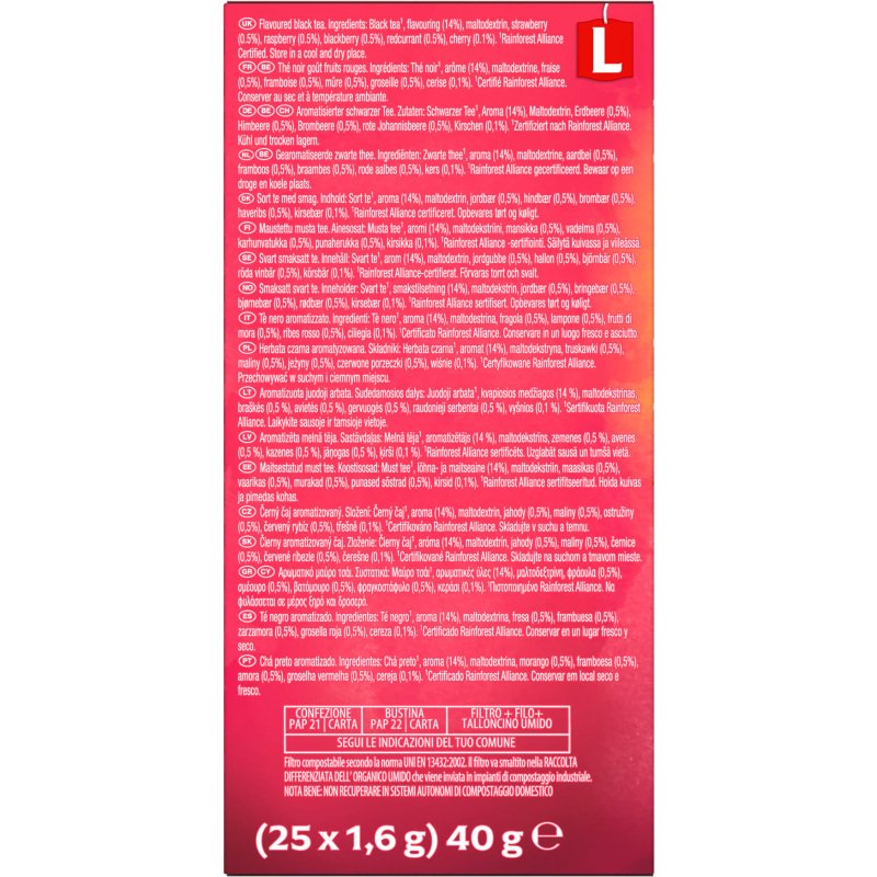 Thé noir fruits rouges Lipton - Boîte de 25 sachets fraîcheur