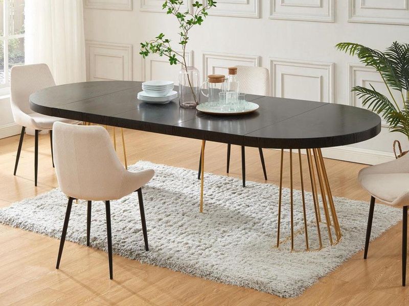 FIRELA Uitschuifbare Eettafel - Zwart en Goud - 2 tot 12 Plaatsen