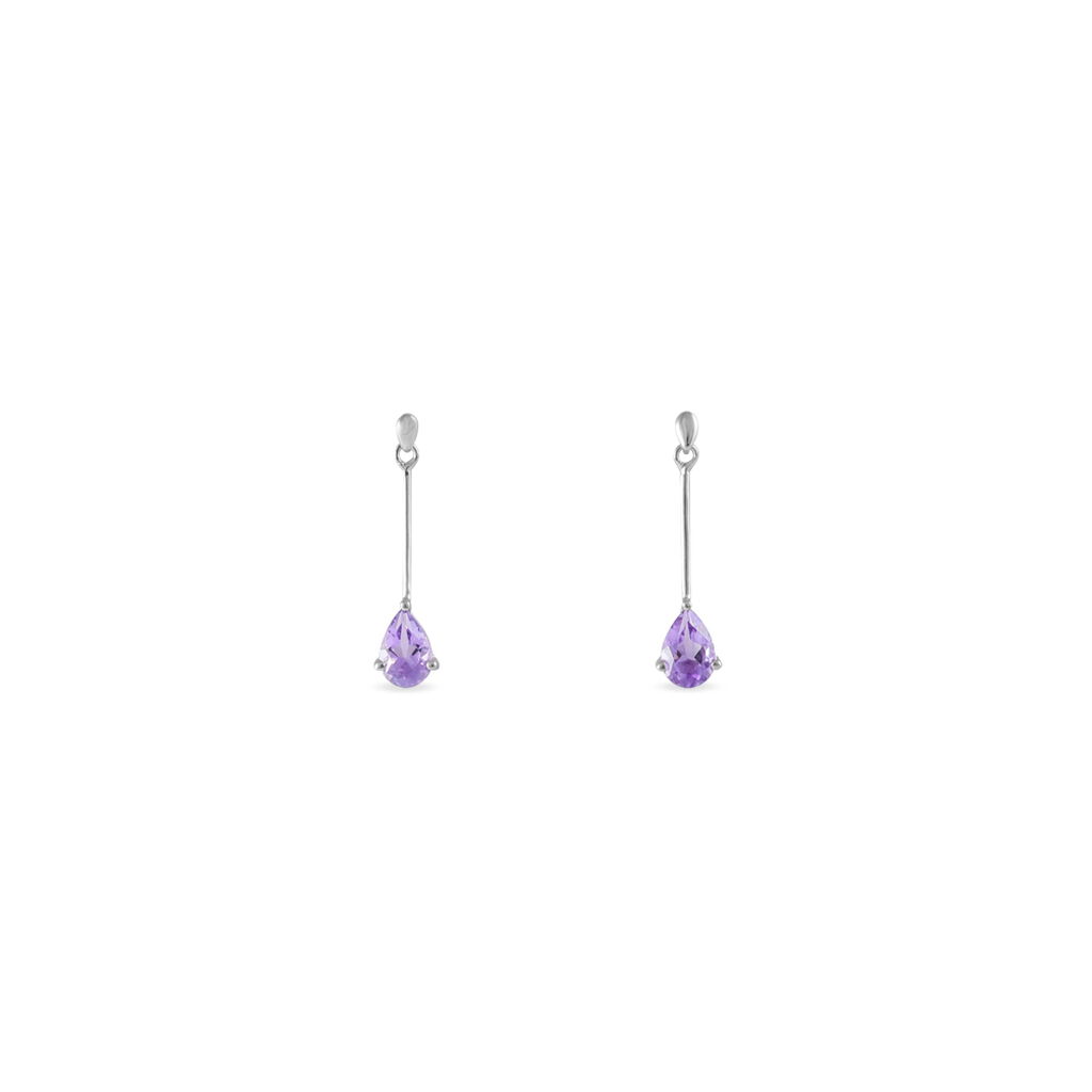 Boucles D'oreilles Pendantes Goutte Or Blanc Amethyste