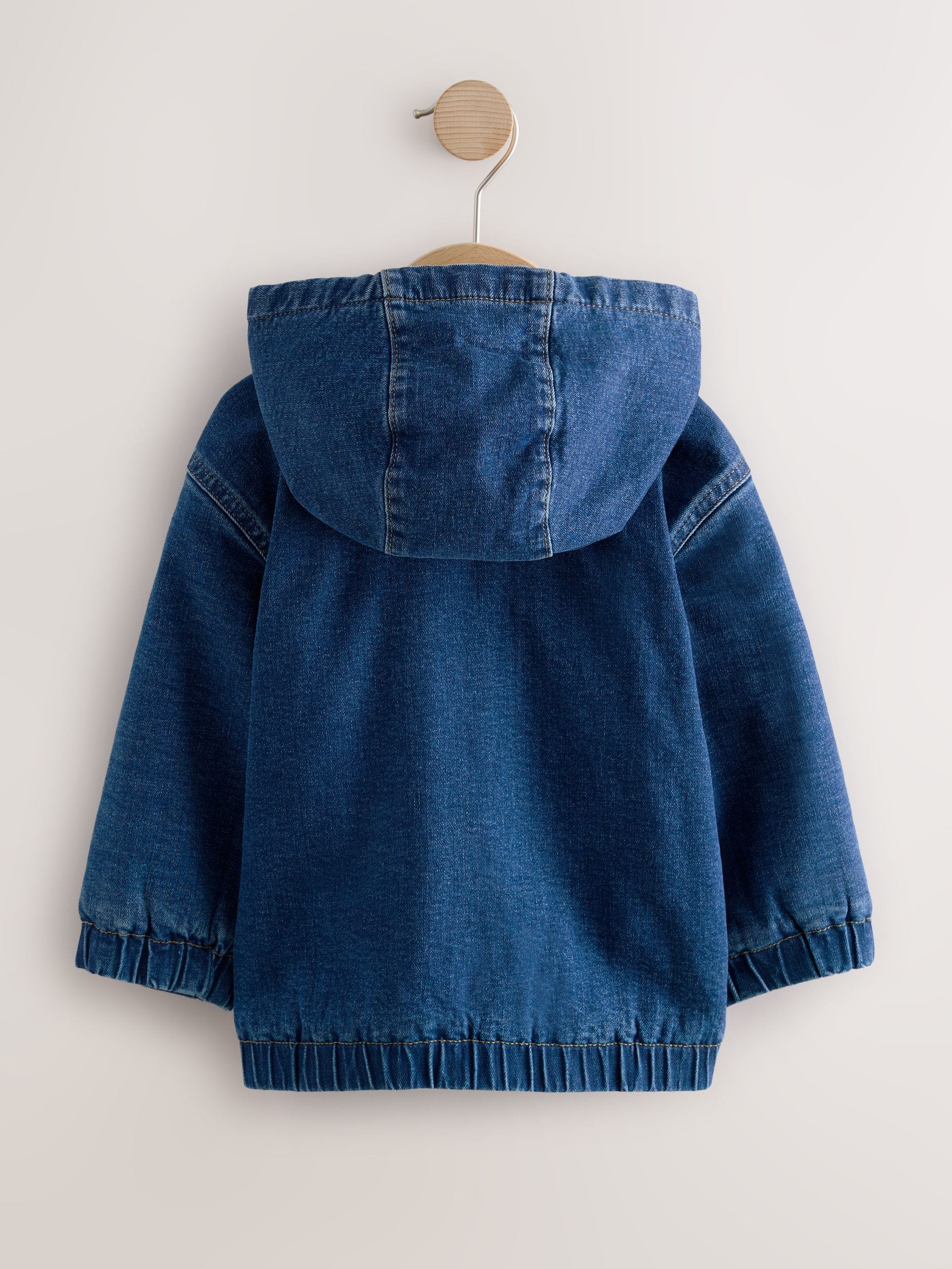 Blauw - Borg gevoerd denim overshirt met capuchon en rits (3mnd-7jr)