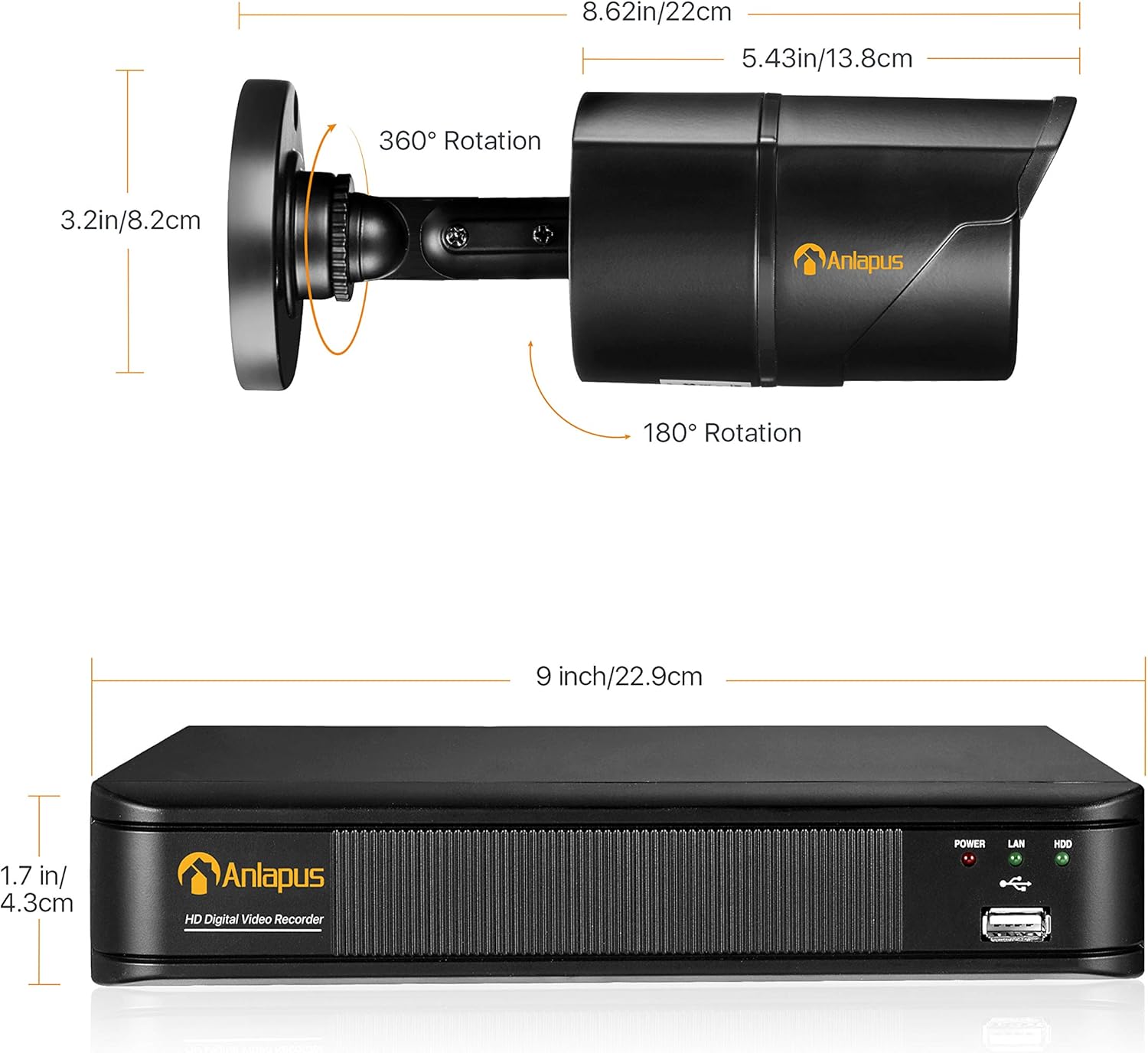 Anlapus 1080P Außen Video Überwachungssystem 8CH H.265+ DVR mit 4x 2MP Kamera ohne Festplatte für Haus Überwachung 20M IR Nachtsicht, App + Email Alarm bei Bewegungen