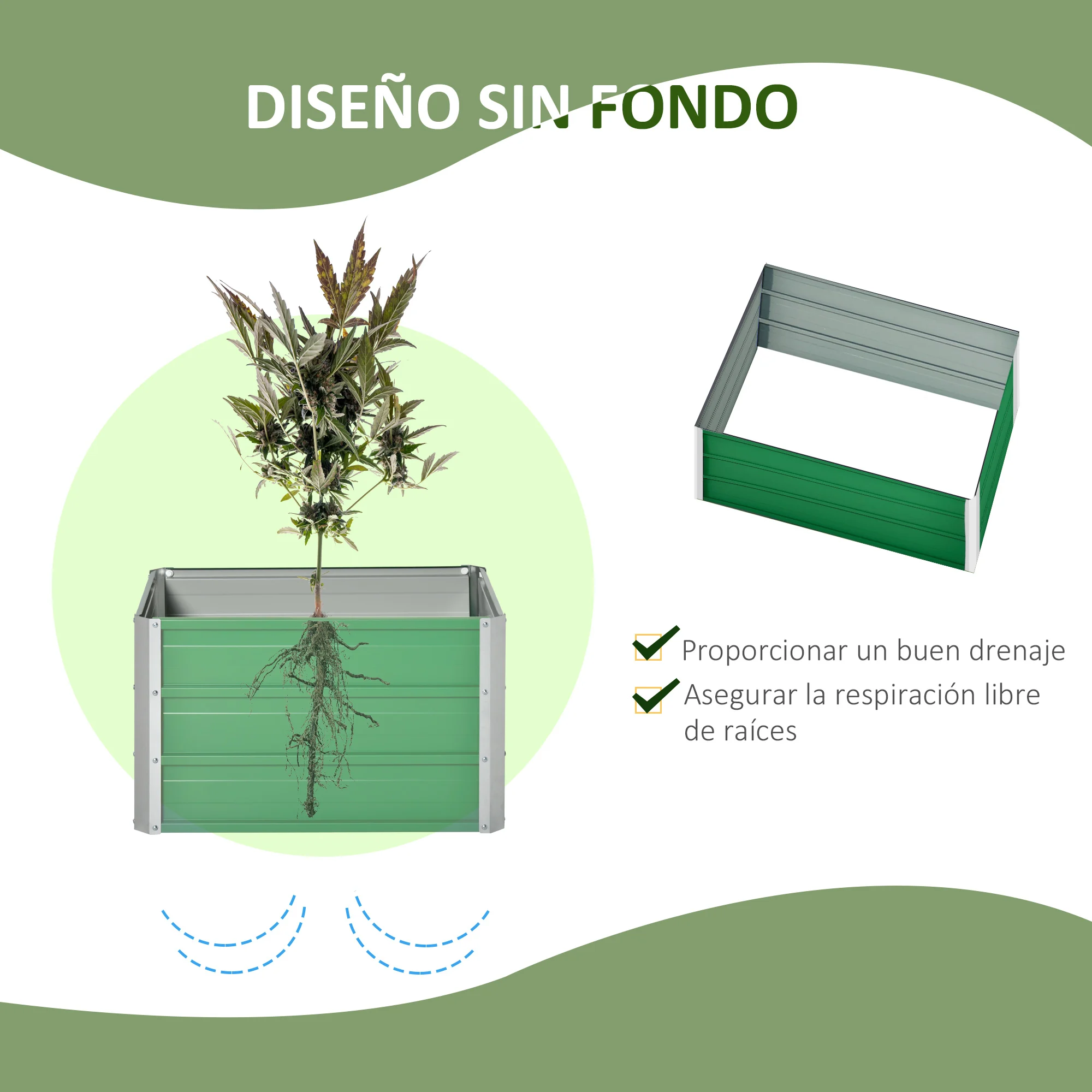 Canteiro Elevado de Aço Outsunny com Luvas, Vaso Retangular para Jardim Urbano, Ideal para Cultivo de Plantas e Flores em Terraços e Varandas, 66x47x40 cm, Verde