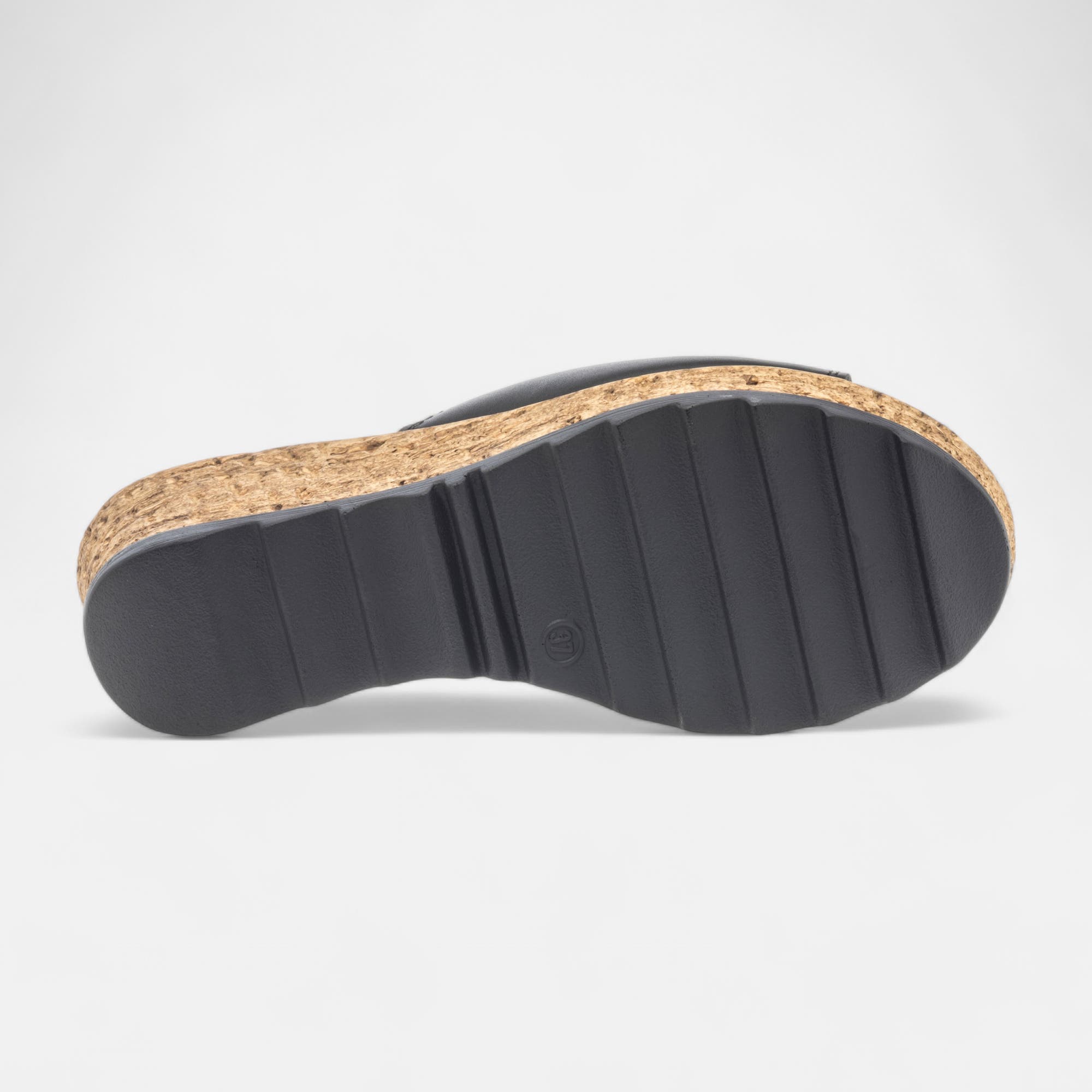Mules à talon compensé Femme en cuir noir