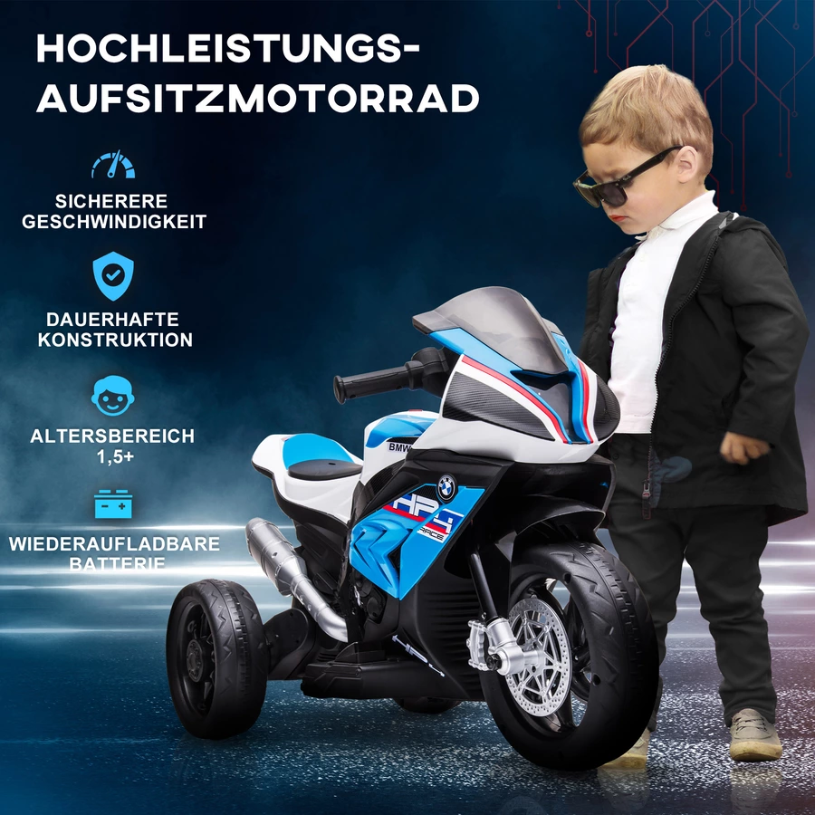 HOMCOM Kinder Elektromotorrad mit 3 Musikmodi blau