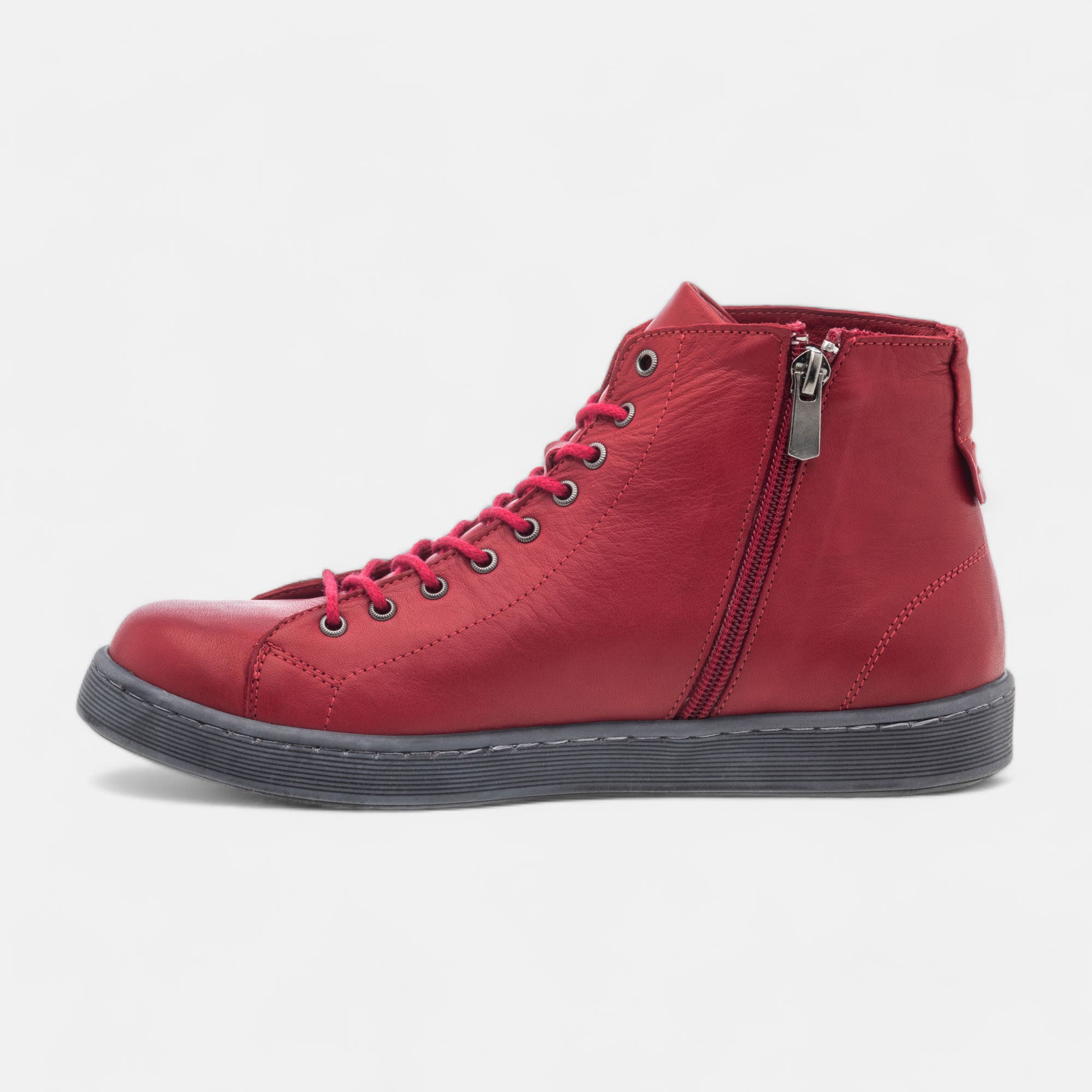 Baskets hautes Femme en cuir rouge