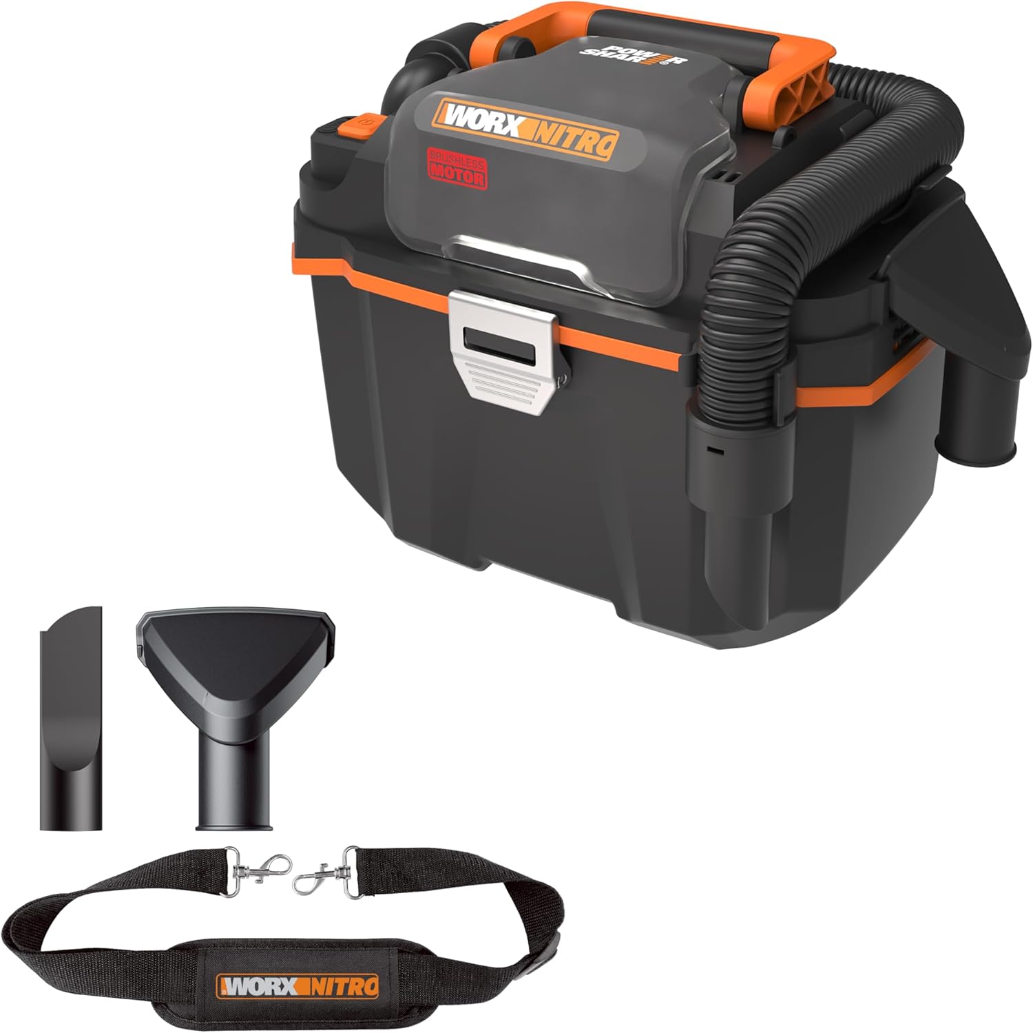 WORX WX031.9 Akku Nass-/Trockensauger - mobil und handlich - 20V - mit Fugendüse und Breitstrahldüse - ohne Akku und Ladegerät, Schwarz/Orange