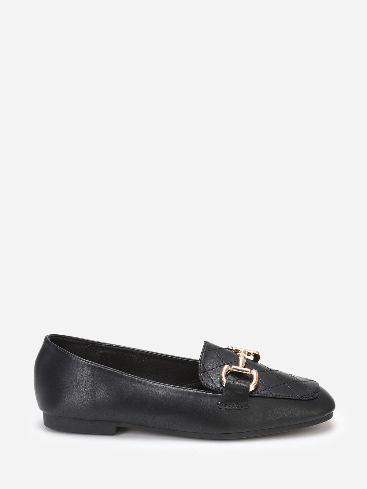 Mocassins en surpiqûres à boucle dorée- Noir