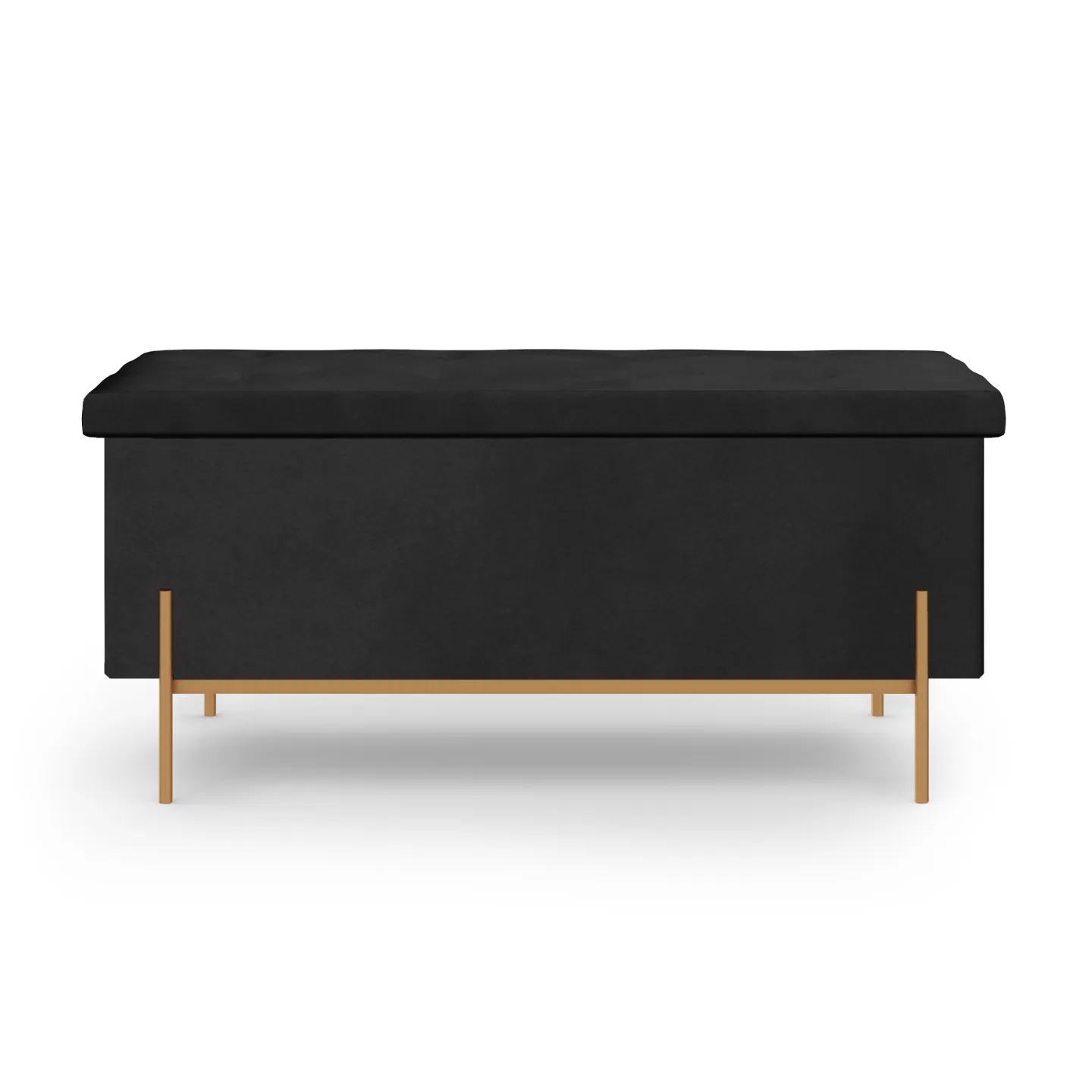Banc coffre rangement LOUIS avec pieds métal doré 100 cm velours noir