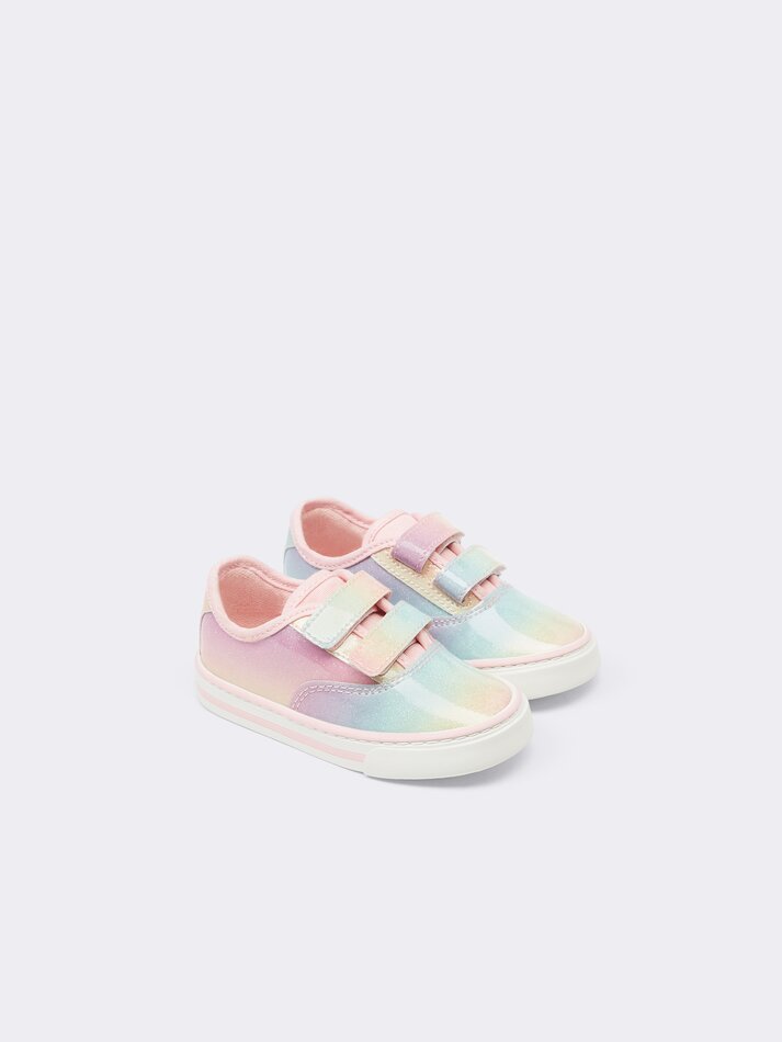 Tênis multicolorido com glitter - Rosa