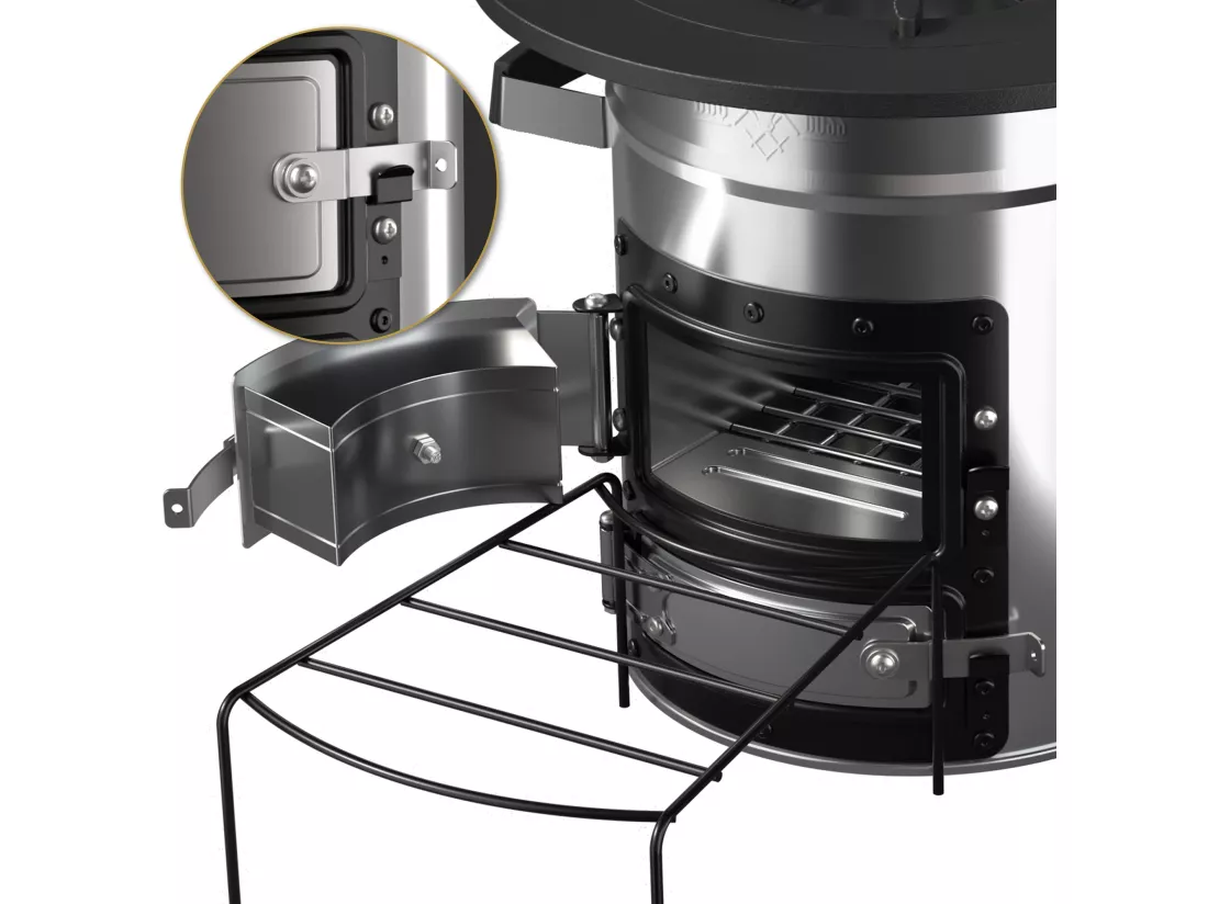 Four à fusée BBQ avec poêle grill en acier inoxydable argent + sac de transport
