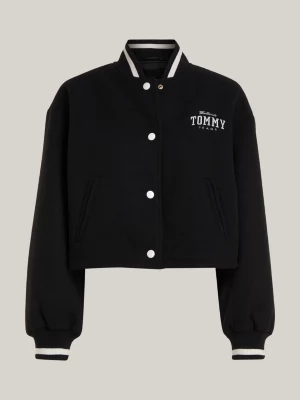 Jaqueta bomber cropped acolchoada estilo universitário