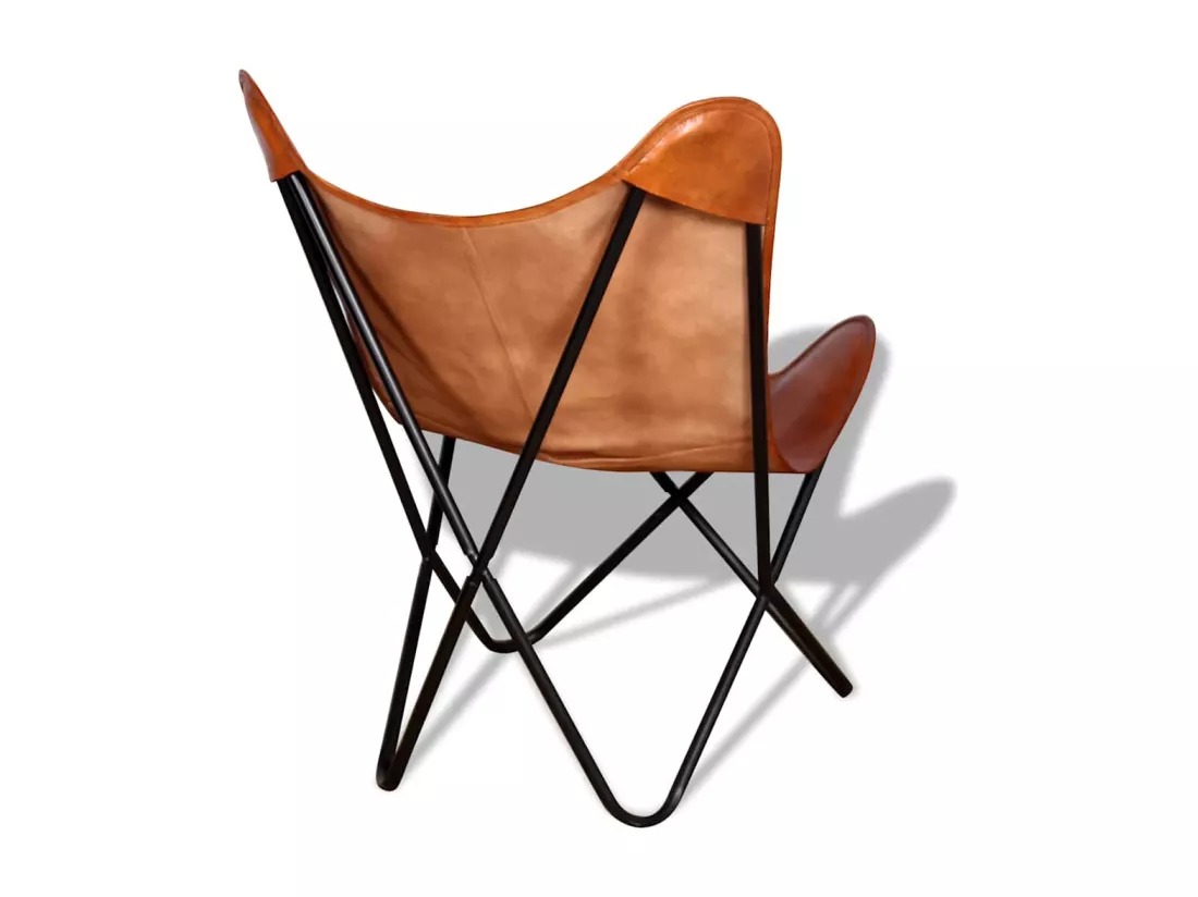 Chaise papillon Marron Cuir véritable