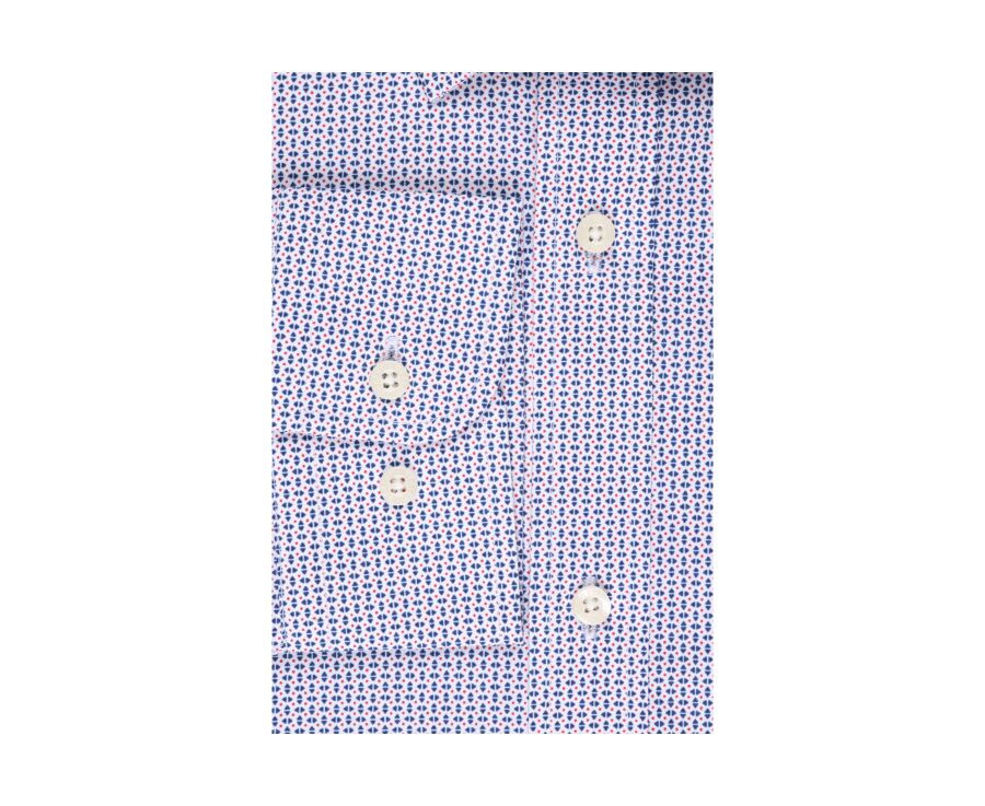 Chemise coton blanche imprimée navy et rouge - Col français - THOMASSIN