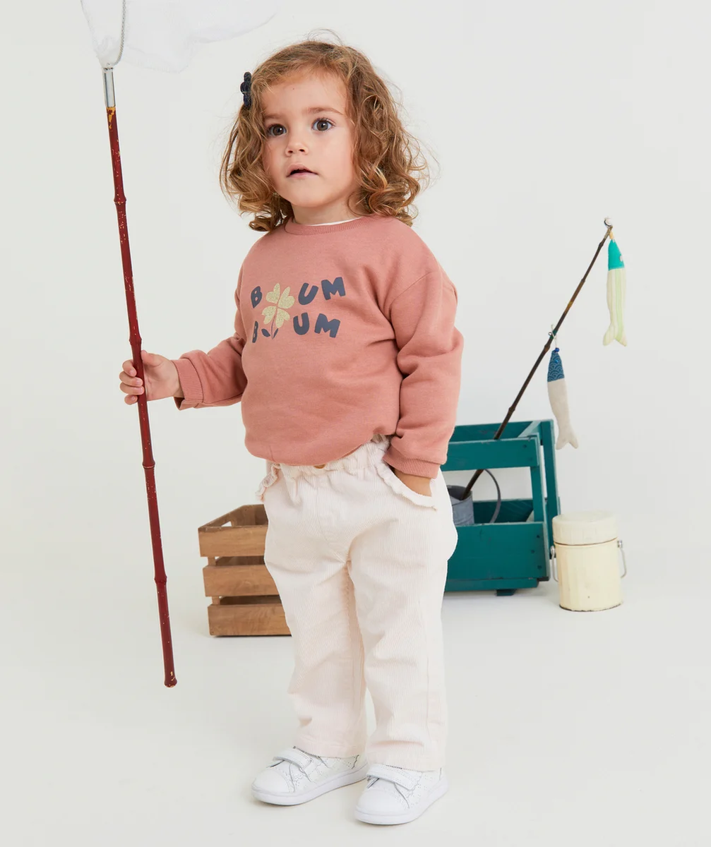 PANTALON LARGE BÉBÉ FILLE EN VELOURS CÔTELÉ ROSE PÂLE