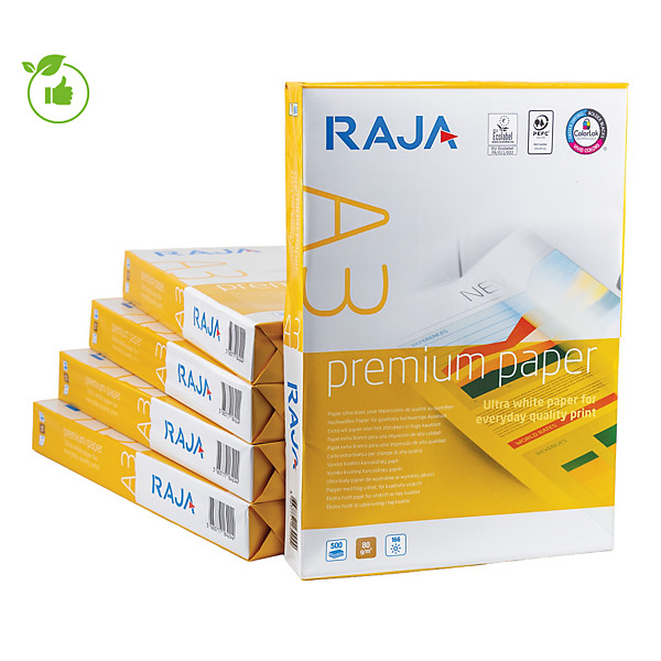 Papier blanc Raja Premium A3 80g, 5 ramettes de 500 feuilles