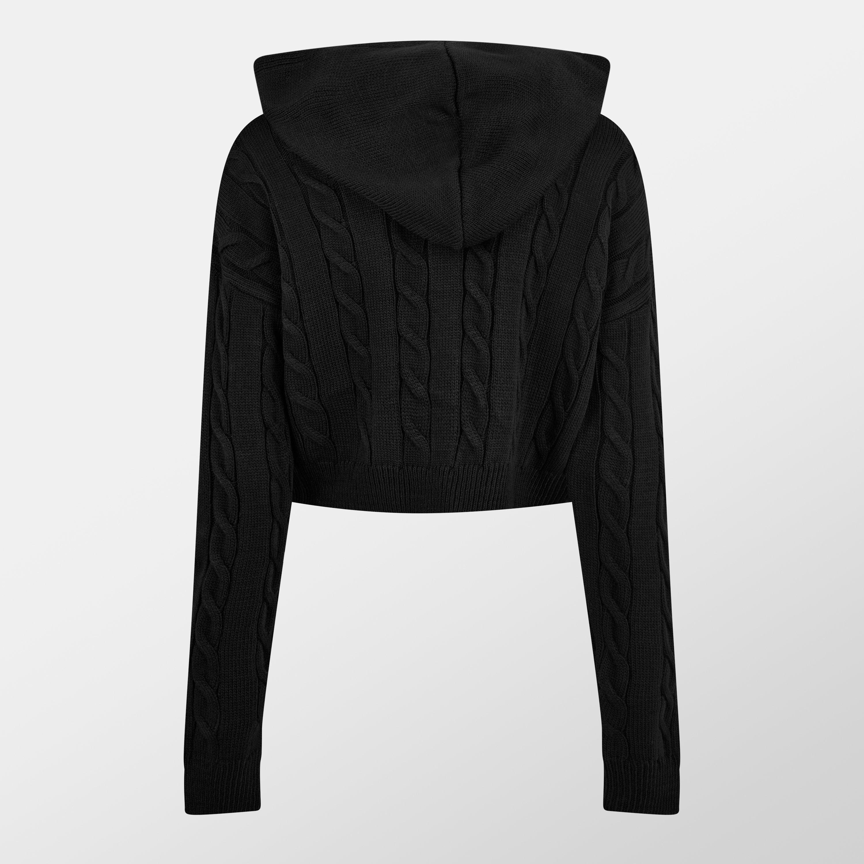 Missy Empire ME Cable Knit Zip Through Hooded Jacket Womens