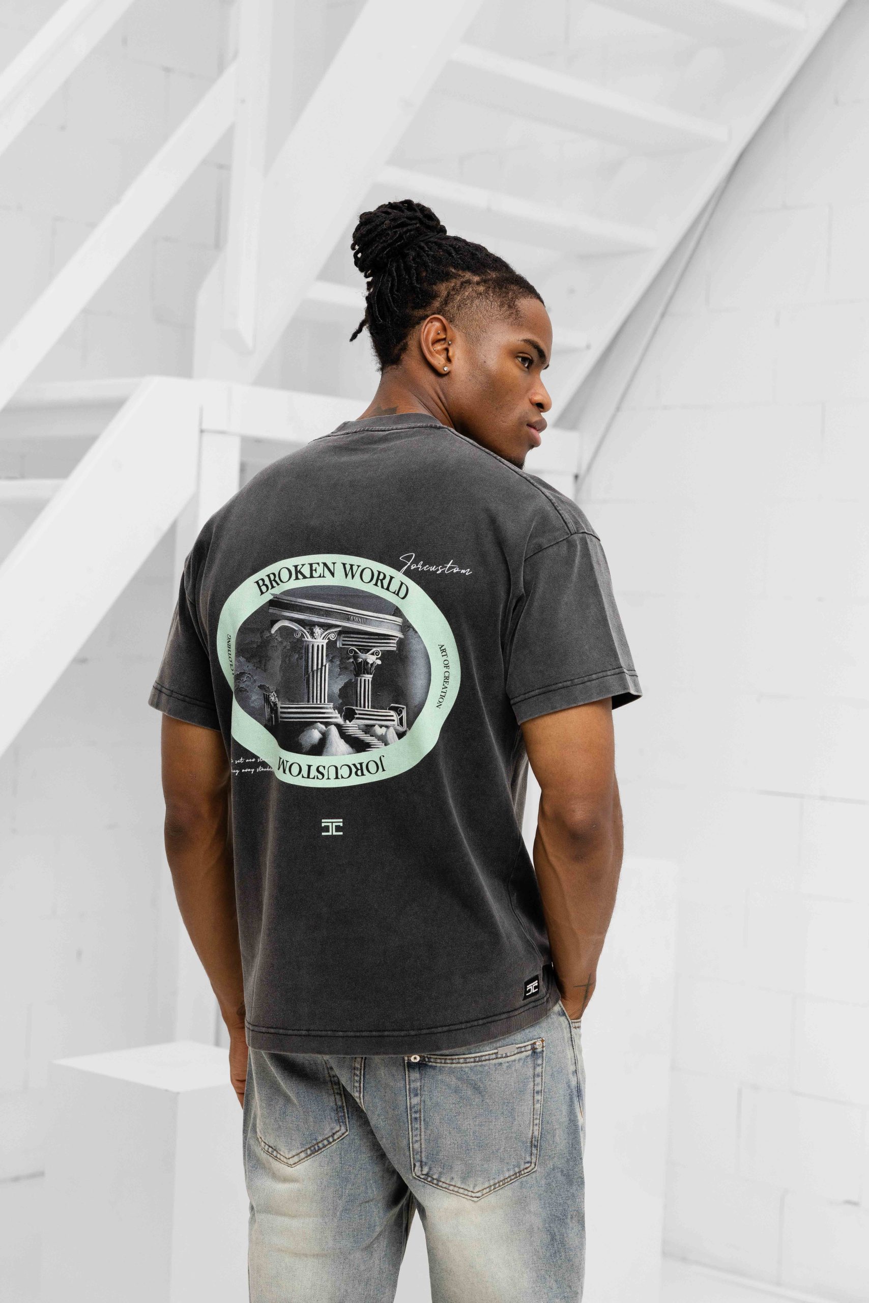 Jorcustom Broken World Loose Fit T-Shirt Heren Grijs