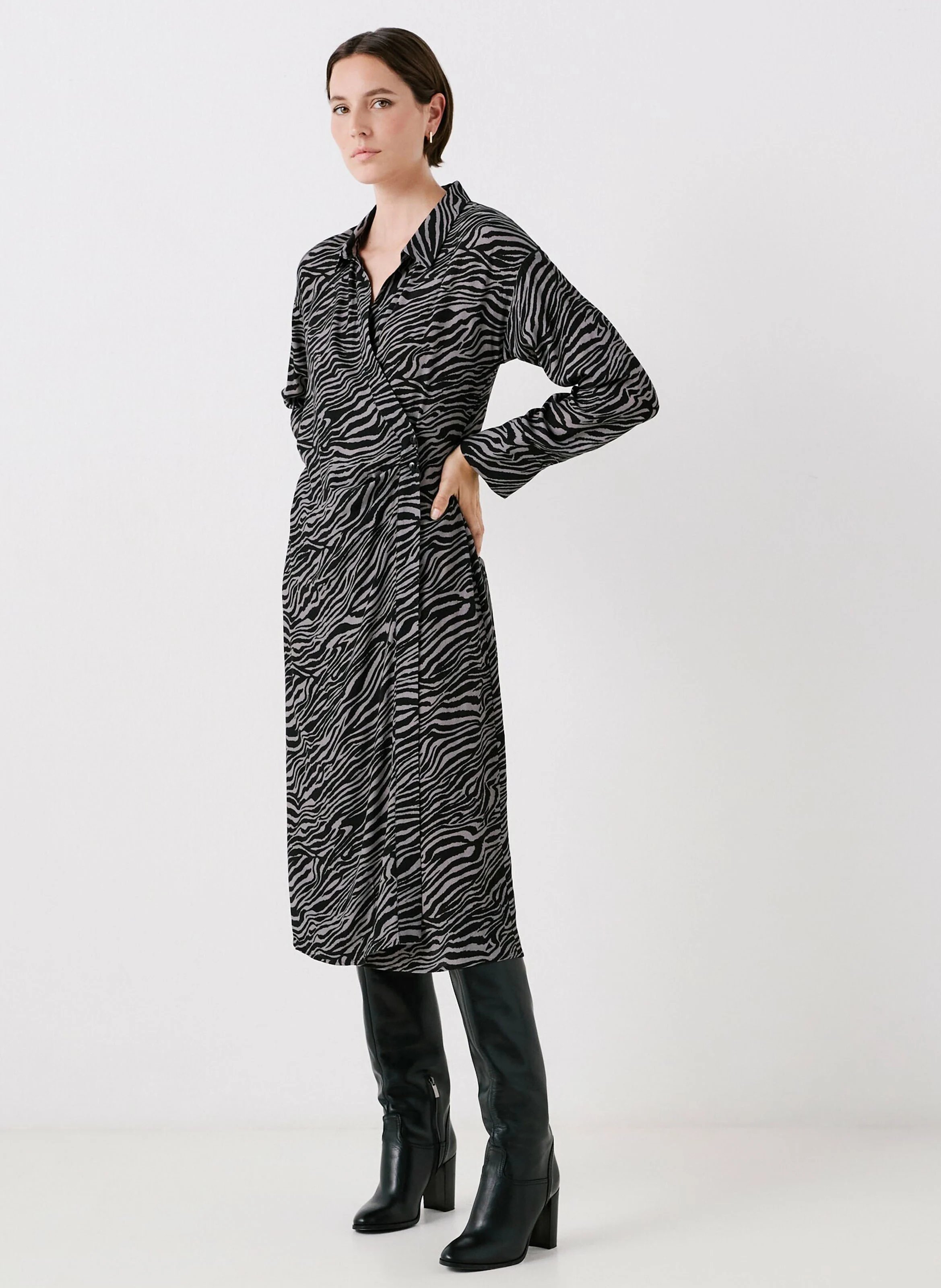 RMARIE - Robe midi col chemise| Noir