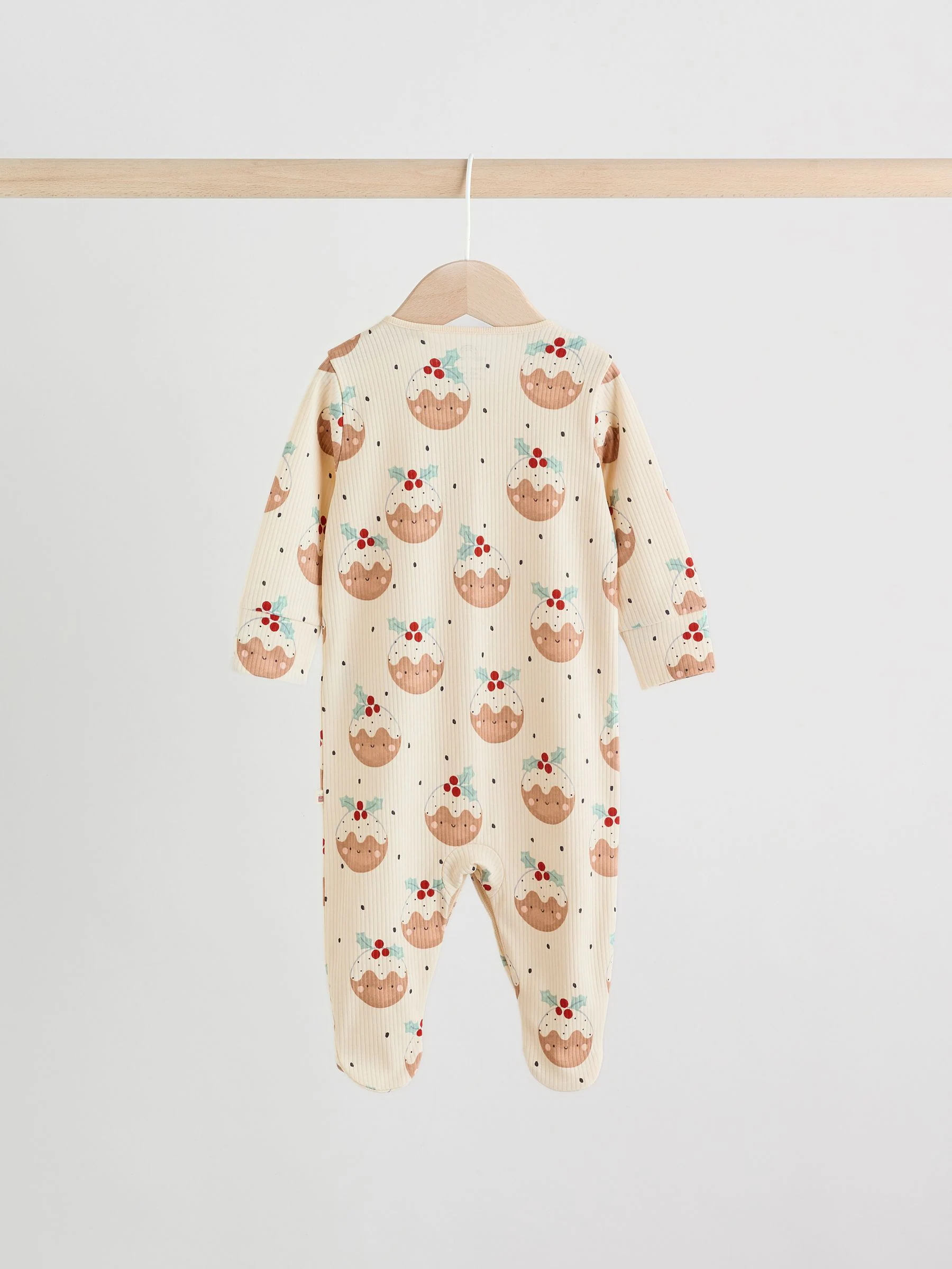 Ecru - Baby Kerstmis pyjama's met drukknopen 3 stuks (0mnd-2jr)