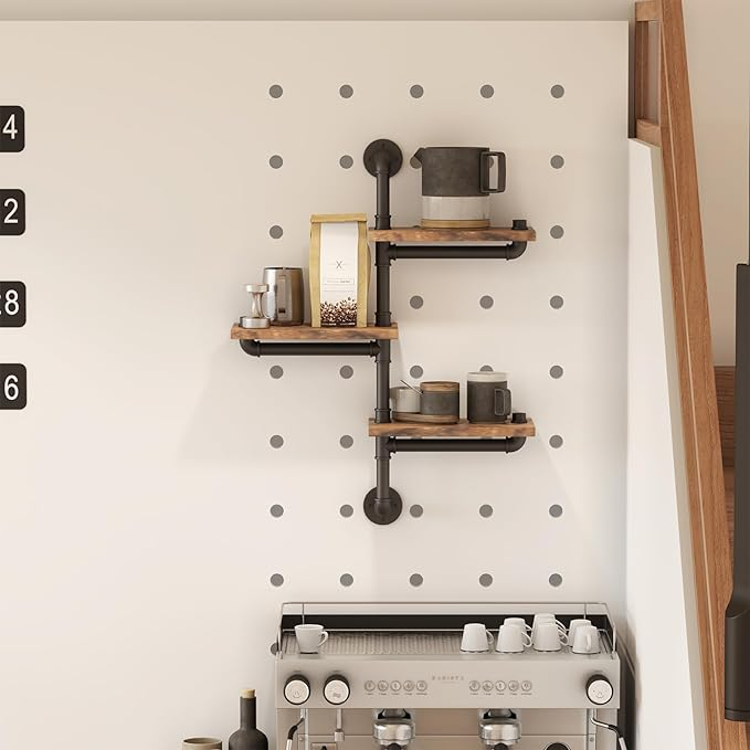 (82x62cm) Industrial Wandregal Loft Home Deko Regal Schwebendes Rohrregal mit 3 Ebenen - Braun / Schwarz