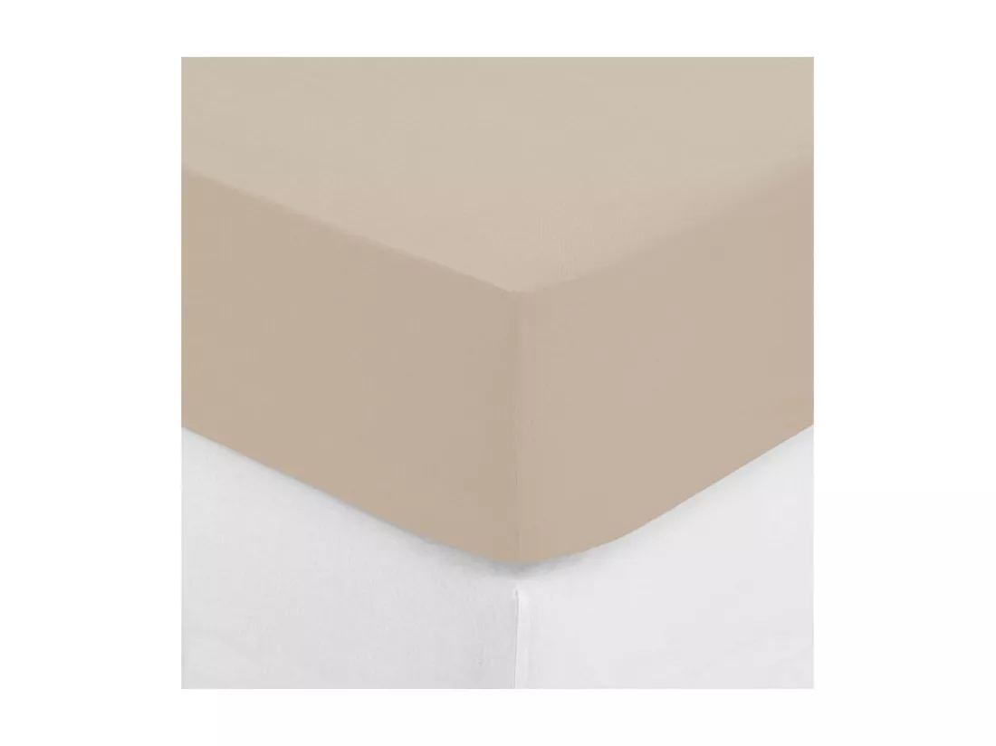 Drap housse 1 Personne en Coton Beige lin 90 x 190 cm