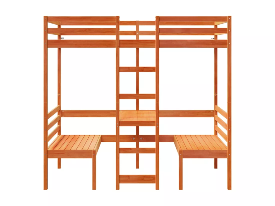 Lit mezzanine avec bureau et chaises brun cire 90x200 cm pin