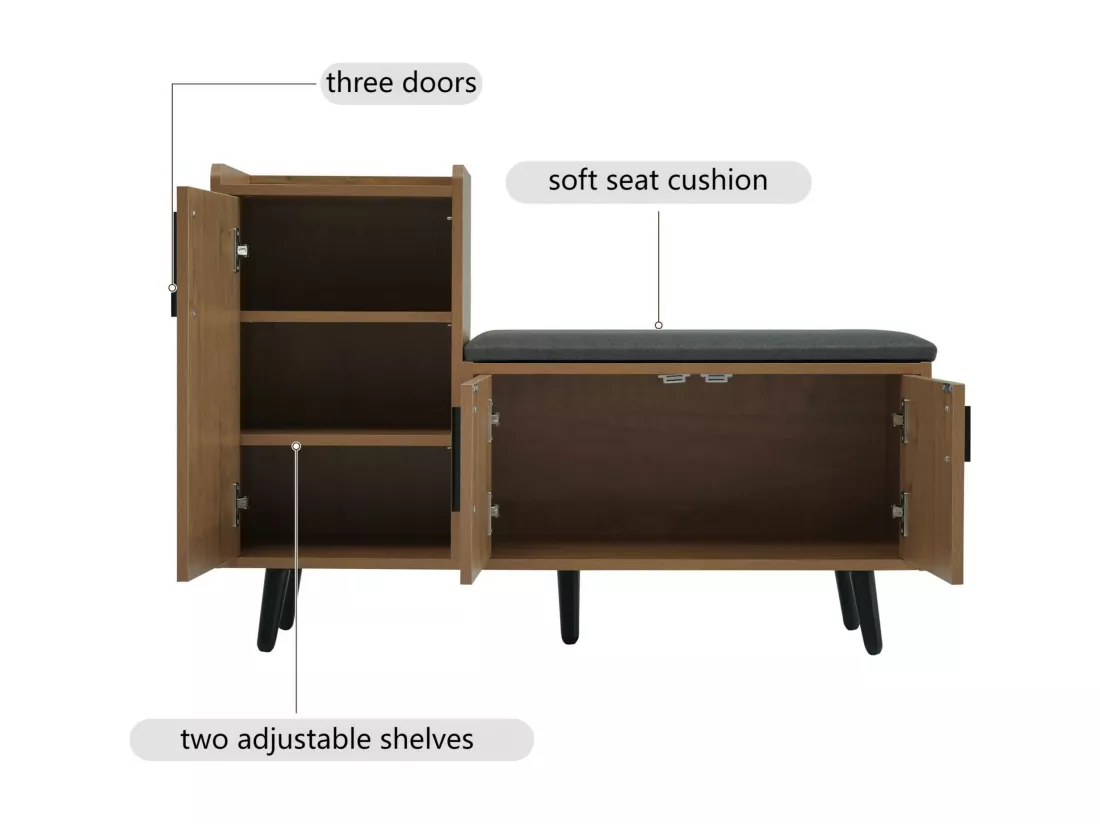 Meuble à chaussures - avec une banquette et 3 portes - Naturel