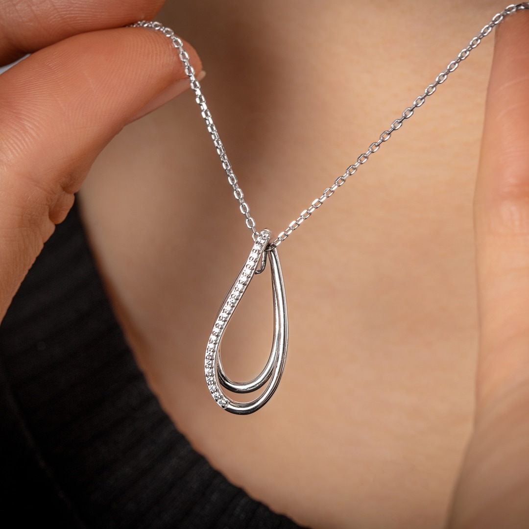 Collier mit Anhänger 925 Silber rhodiniert mit Zirkonia 43cm