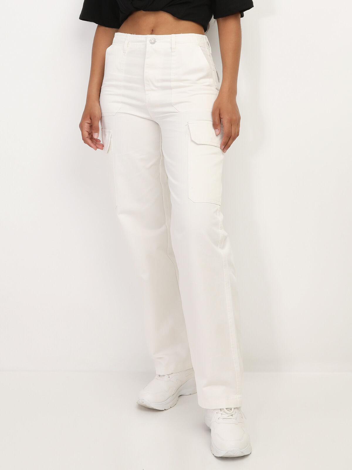 Pantalon cargo style utilitaire- Blanc