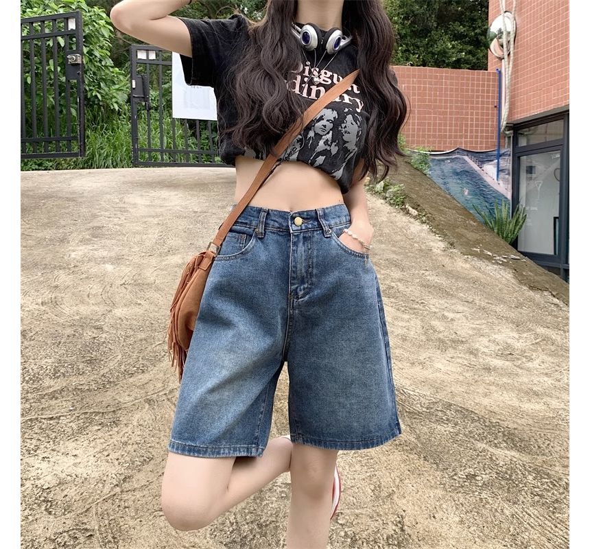 Girliepairs - Gewassen denim shorts met hoge taille