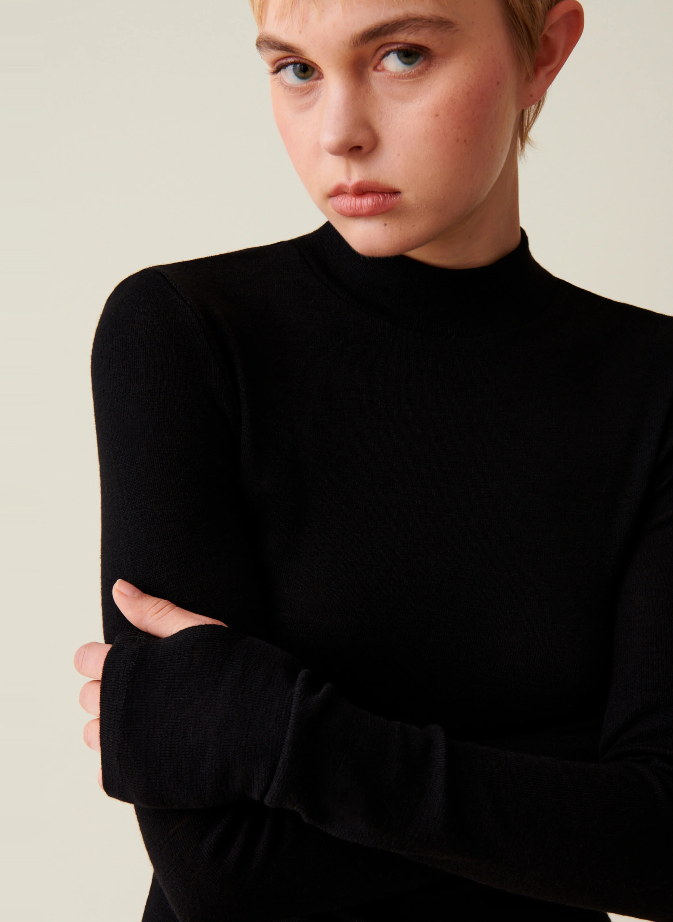 Top en laine manches longues | Noir