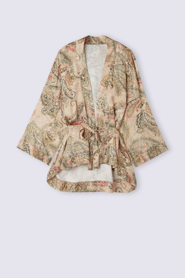 Kimono de cetim viscose Golden Goddess
