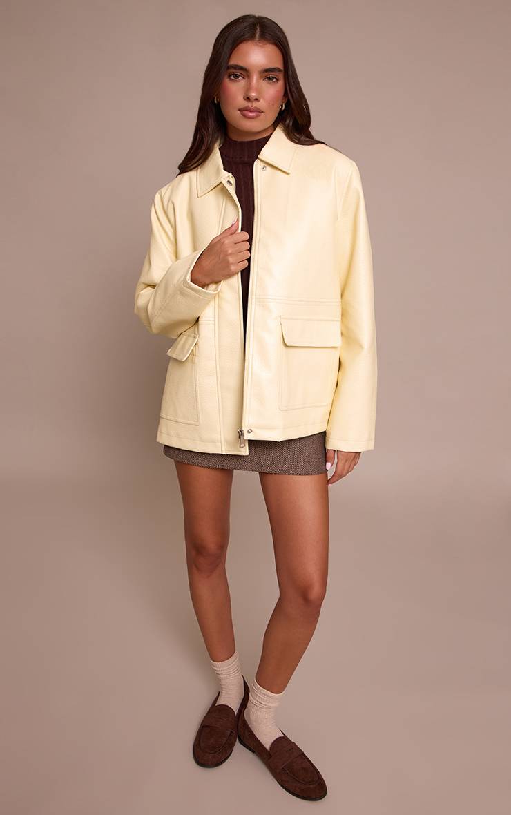 Pale Yellow Veste Oversize En Synthétiquecuir