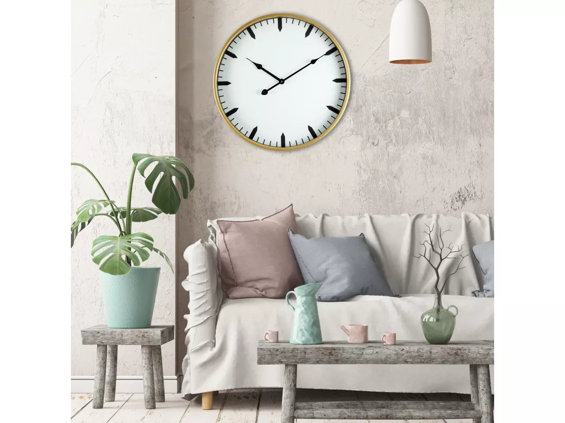 Horloge Grande Murale En Mdf Métal Verre Pour Cuisine Et Salon 40 Cm