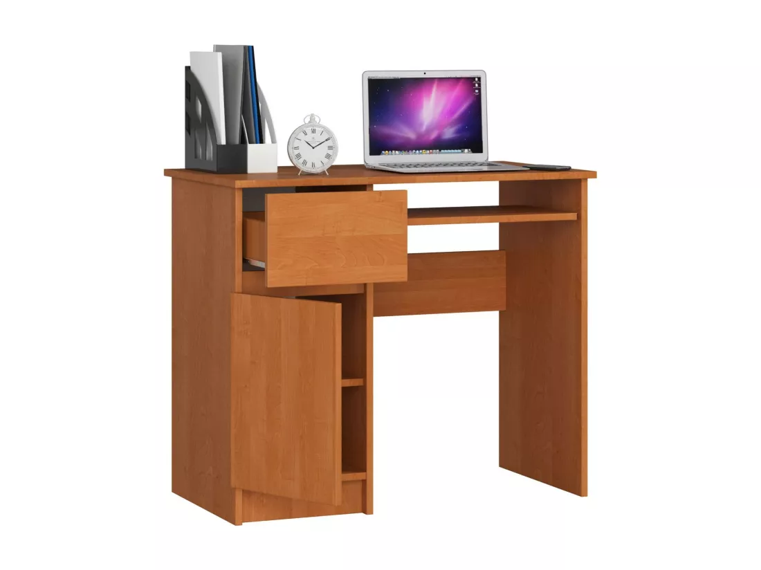 Bureau d'ordinateur AKORD gauche PIKSEL Aulne 90 cm 1 porte 1 tiroir façade Aulne 3 étagères 90x50x77 cm