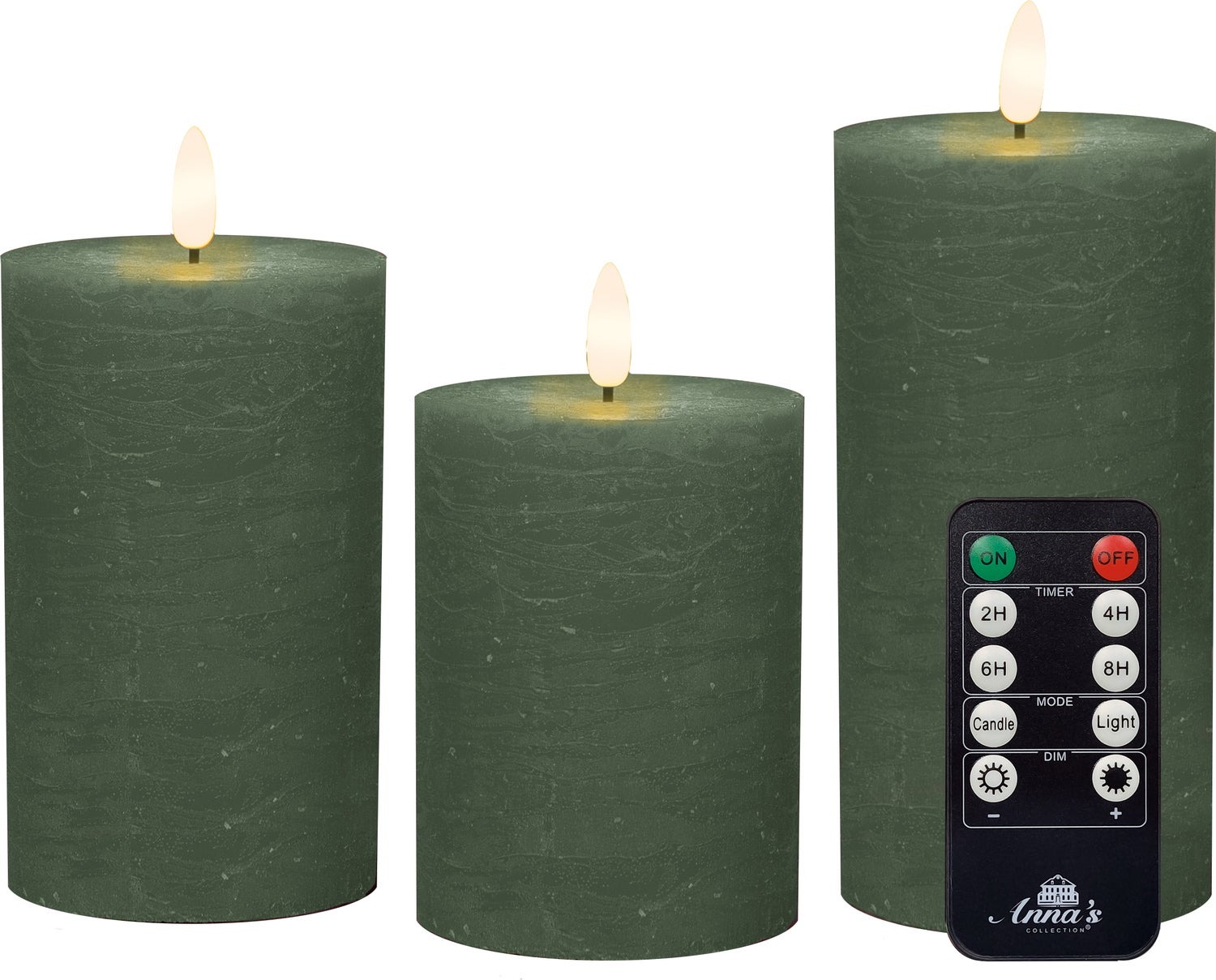 Anna's Collection LED stompkaars Majon groen D 7,5 H 10 / 12, 5 / 15 cm 3 stuks