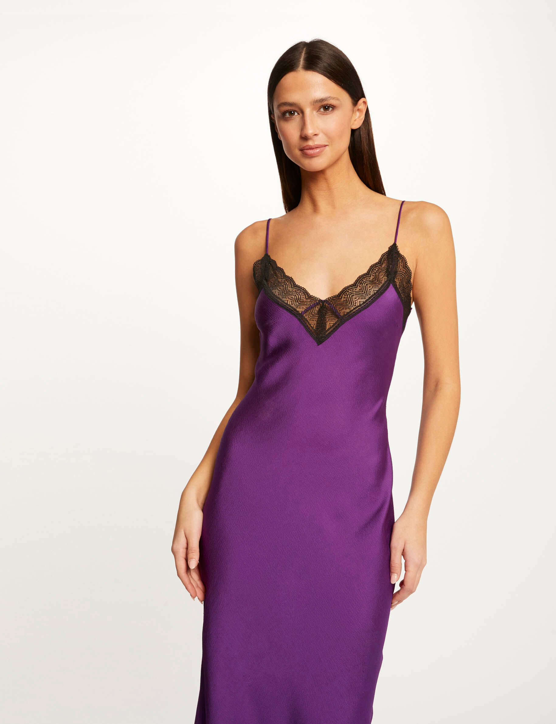Robe longue droite avec dentelle violet femme - violet