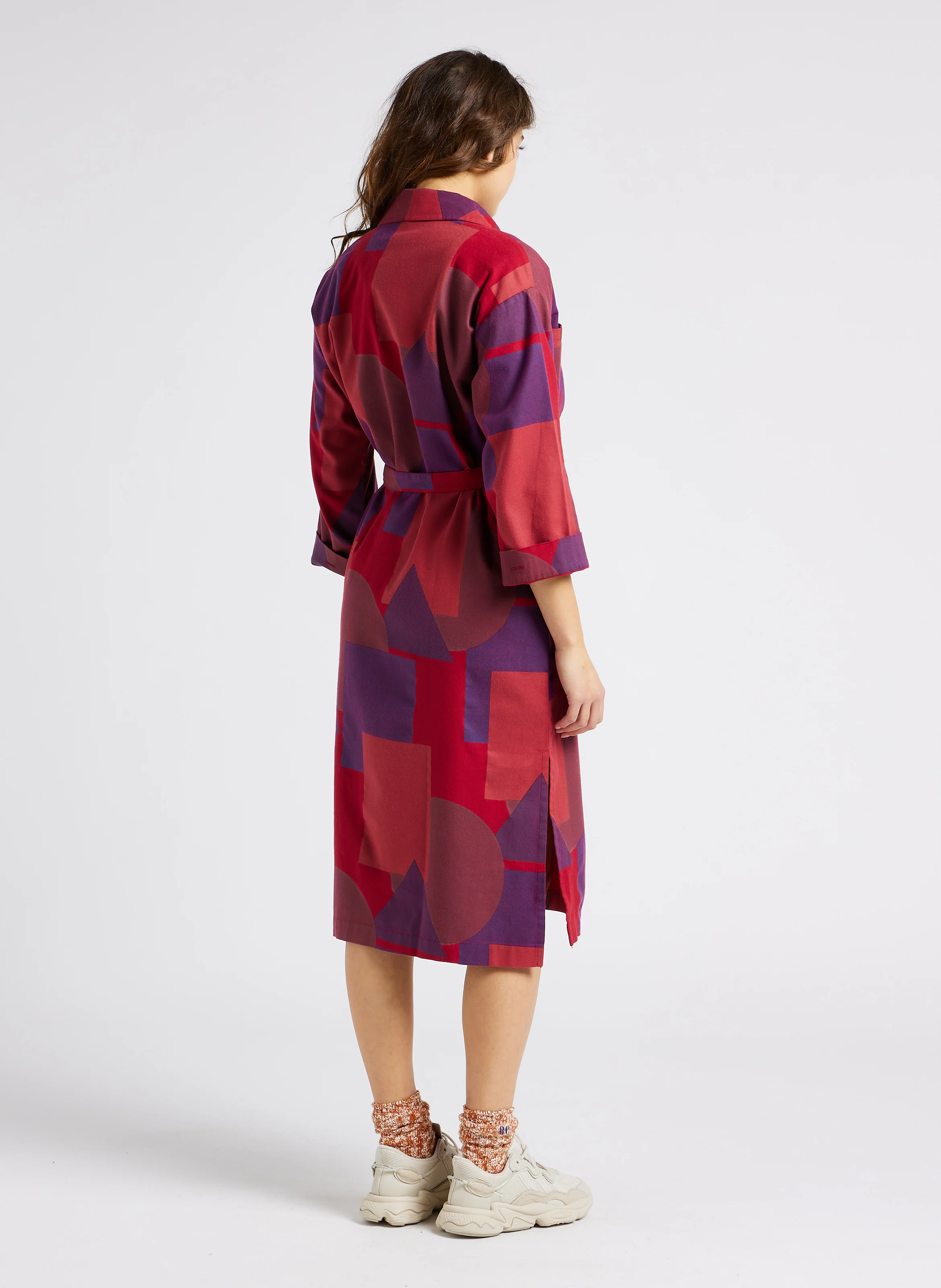 Robe midi col classique imprimée en coton| Multicolore