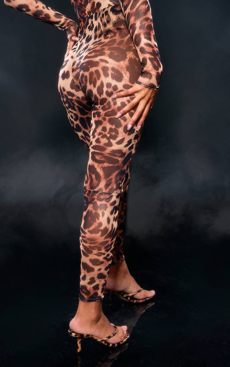 Legging En Résille Imprimé Léopard