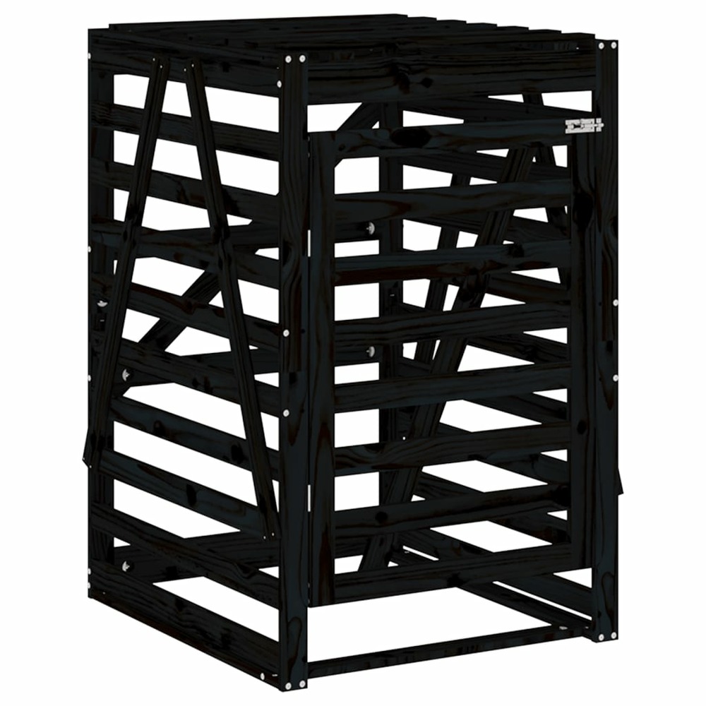 Abri pour poubelle triple sur roulettes noir bois massif de pin