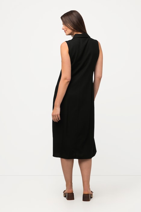 Midikleid, Leinenmix, A-Linie, Reverskragen, ärmellos