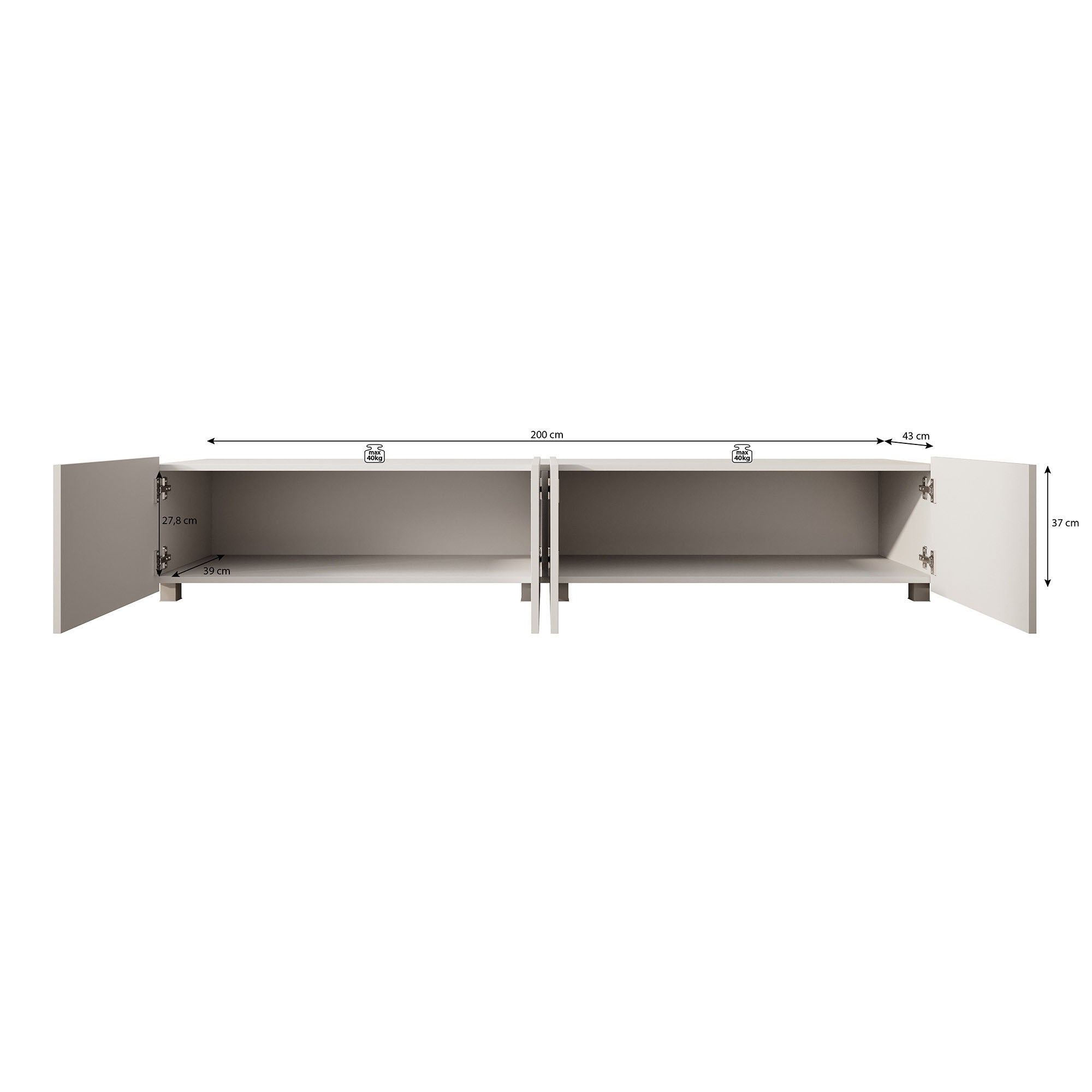 Calabas - TV-Meubel met 4 deuren - Wit - 200x43x37 cm